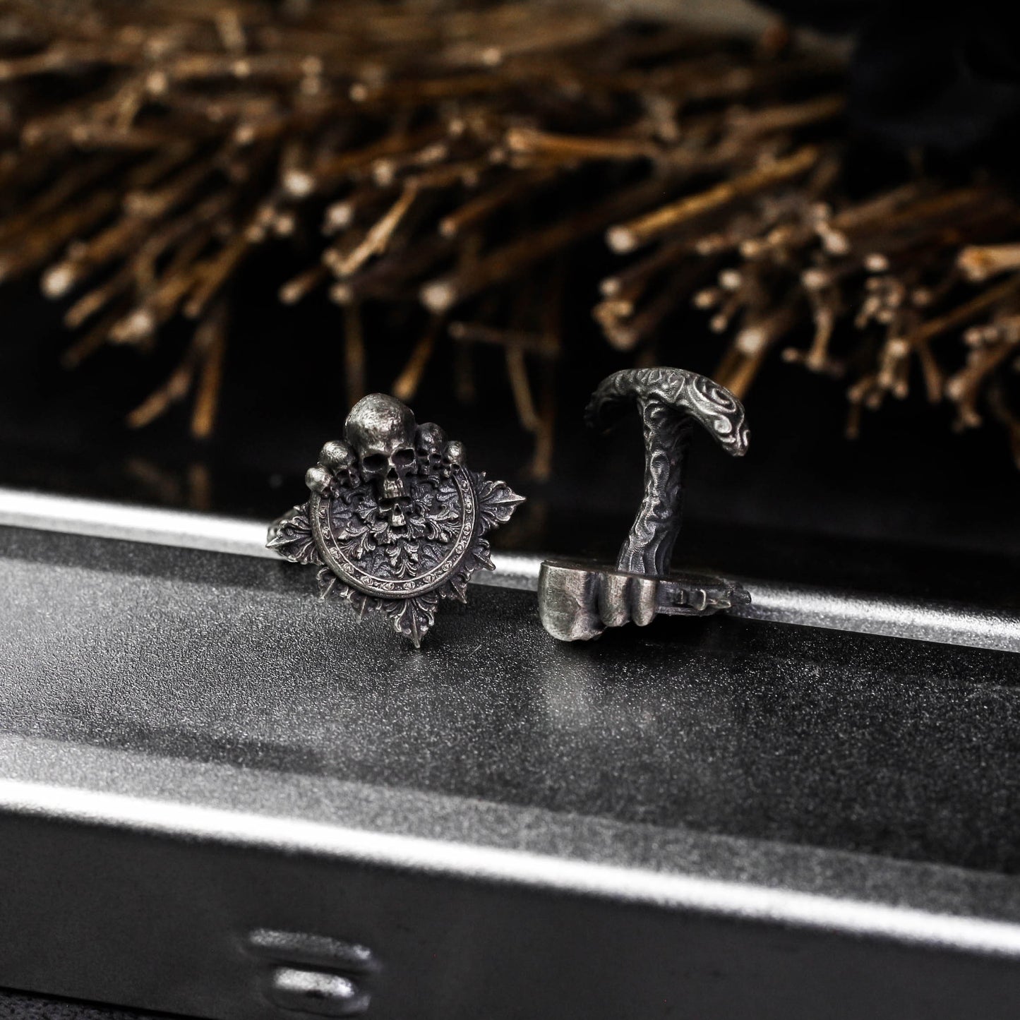 Baroque Skull Cufflinks - 925 Silver Handmade