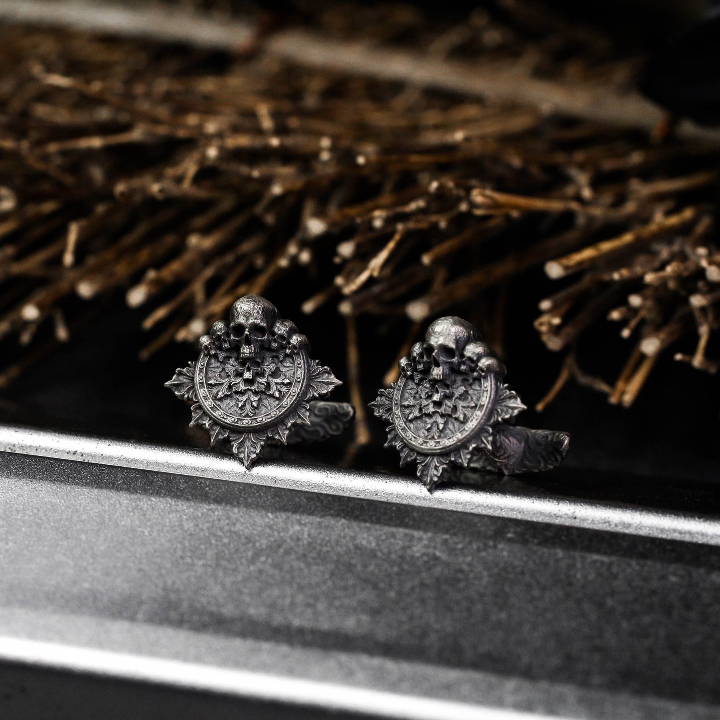Baroque Skull Cufflinks - 925 Silver Handmade