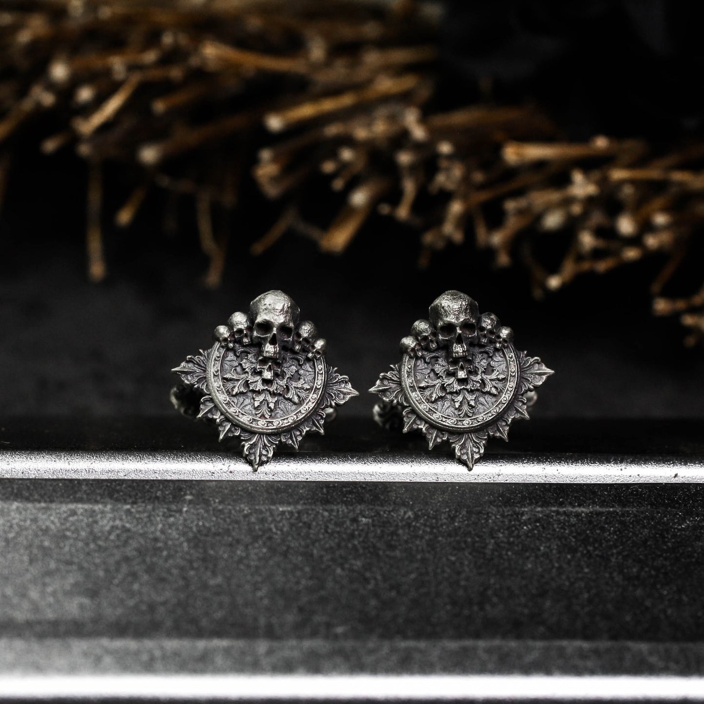 Baroque Skull Cufflinks - 925 Silver Handmade