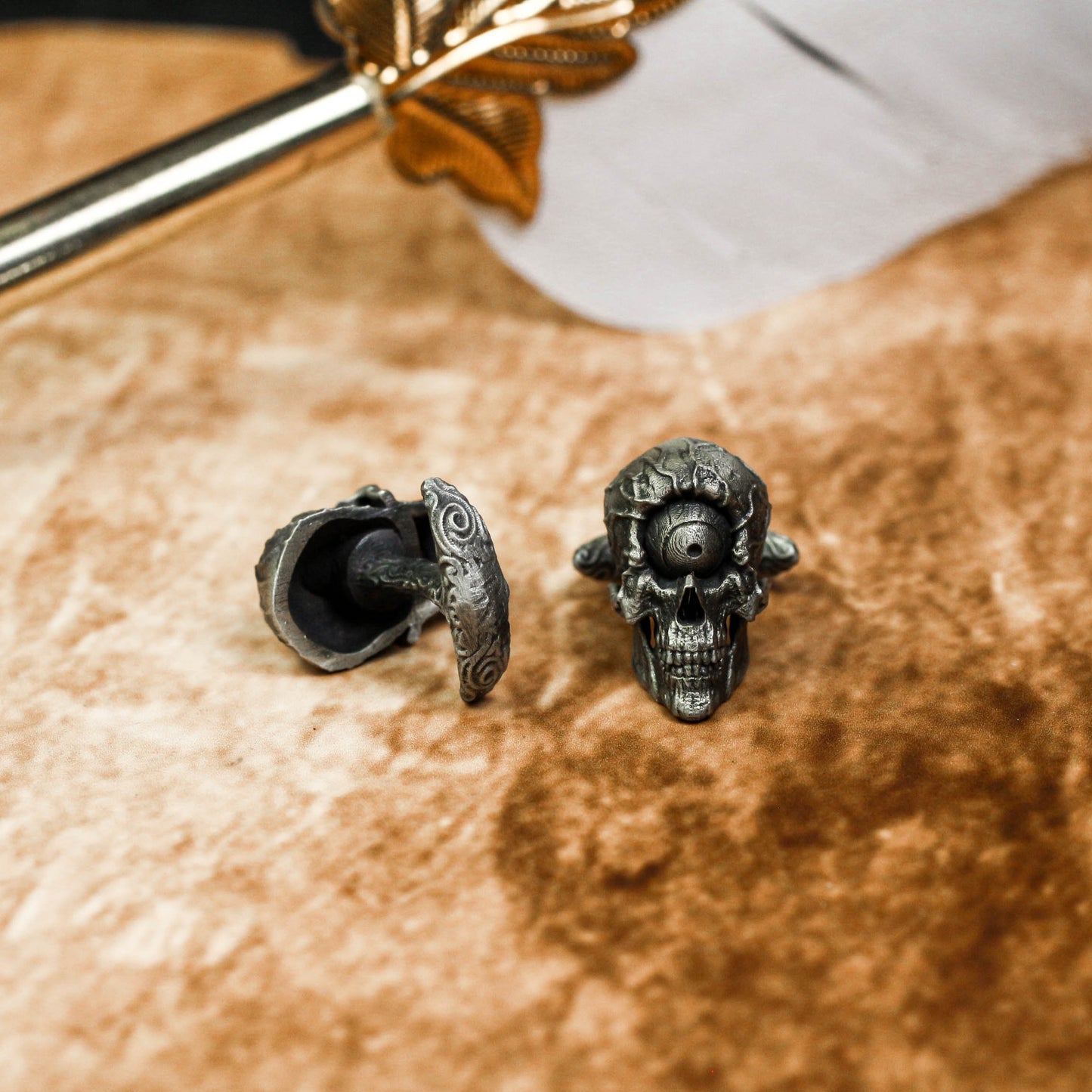 One-Eyed Skull Cufflinks, Scary Big Eyeballs - 925 Sterling Silver Handmade