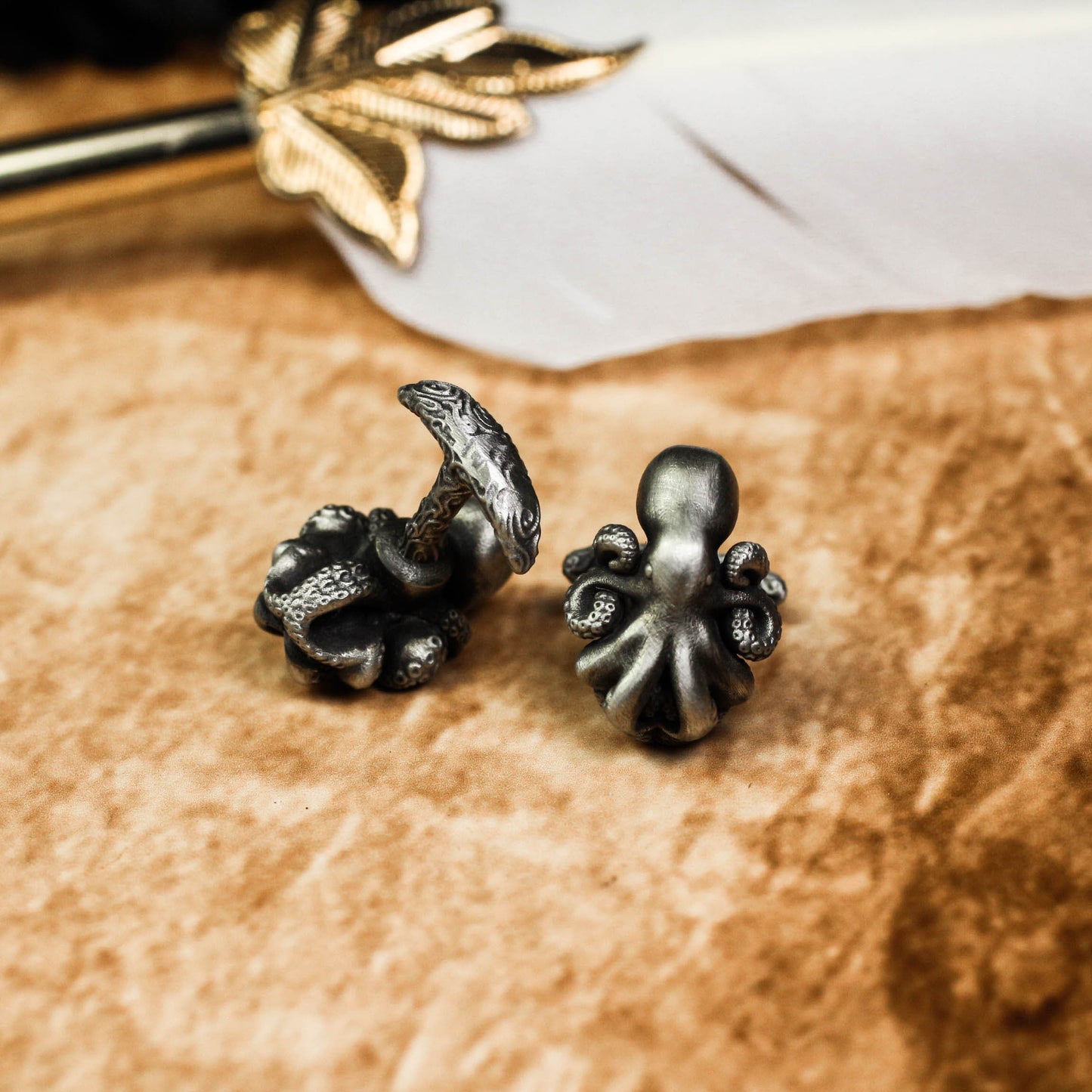 Intricate Octopus Cufflinks, 925 Silver Handmade