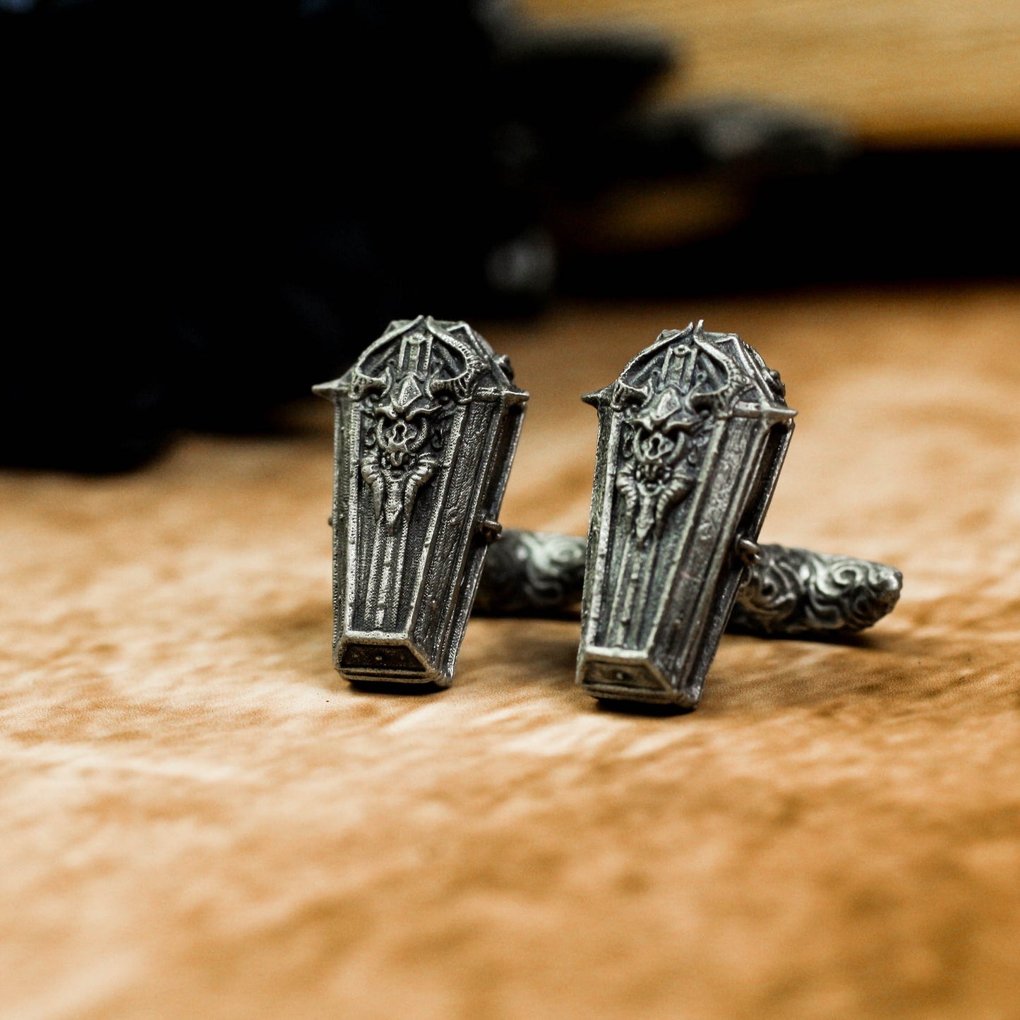 Holy Coffin Skull Cufflinks, 925 Silver Handmade