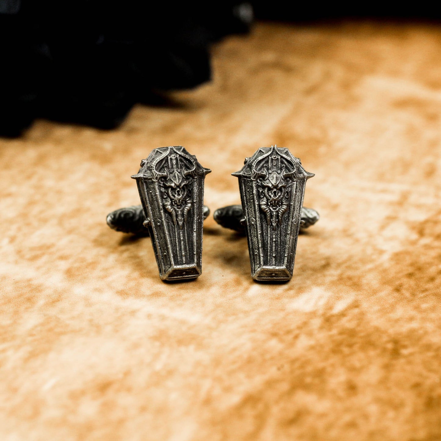 Holy Coffin Skull Cufflinks, 925 Silver Handmade