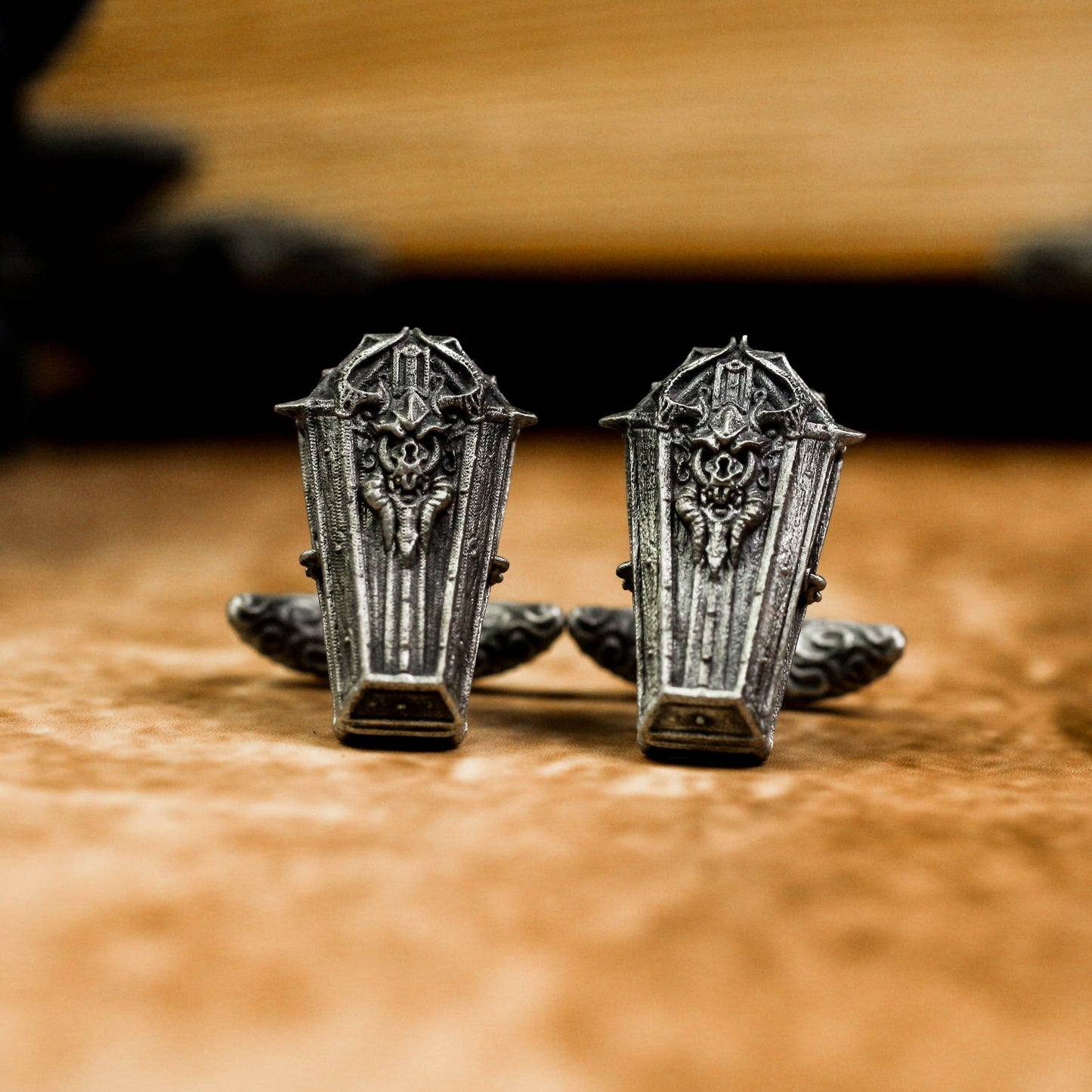Holy Coffin Skull Cufflinks, 925 Silver Handmade