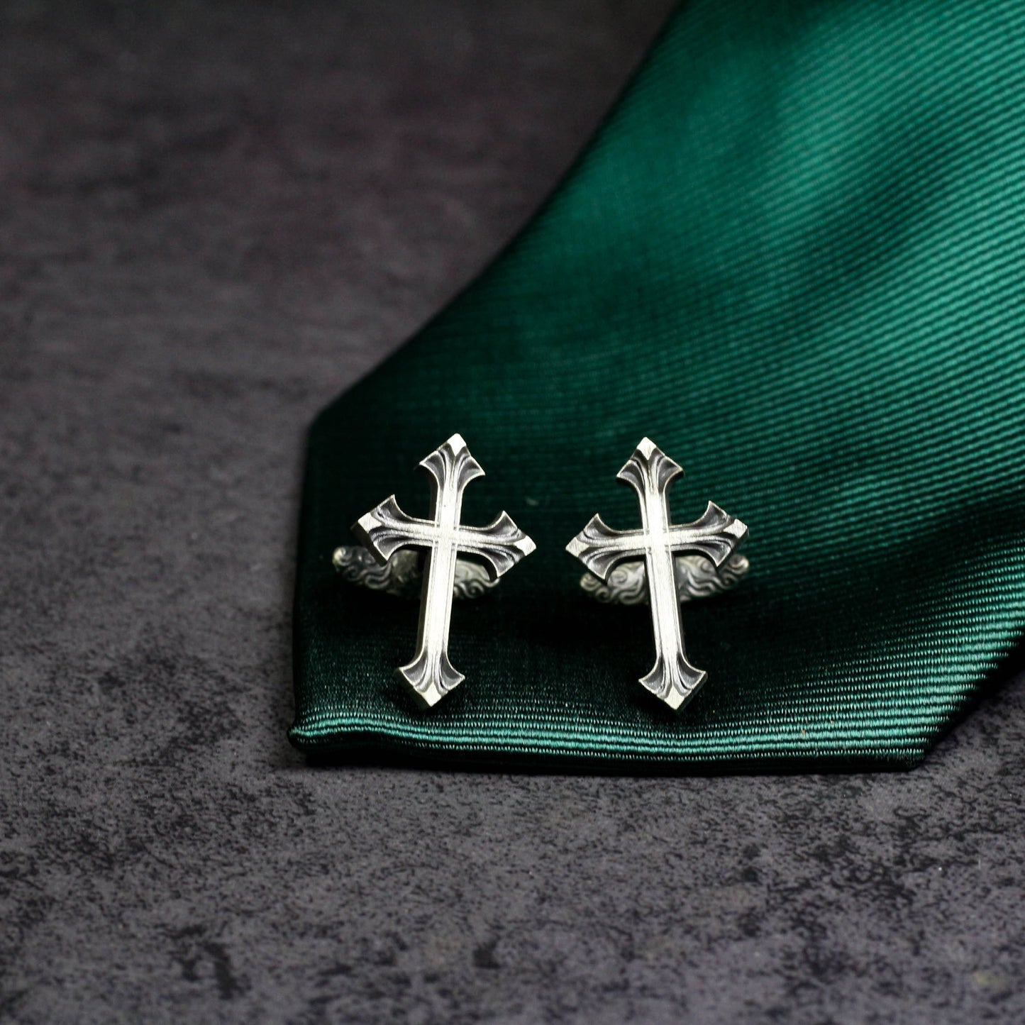 Gothic Flower Cross Skull Cufflinks - 925 Sterling Silver Handmade