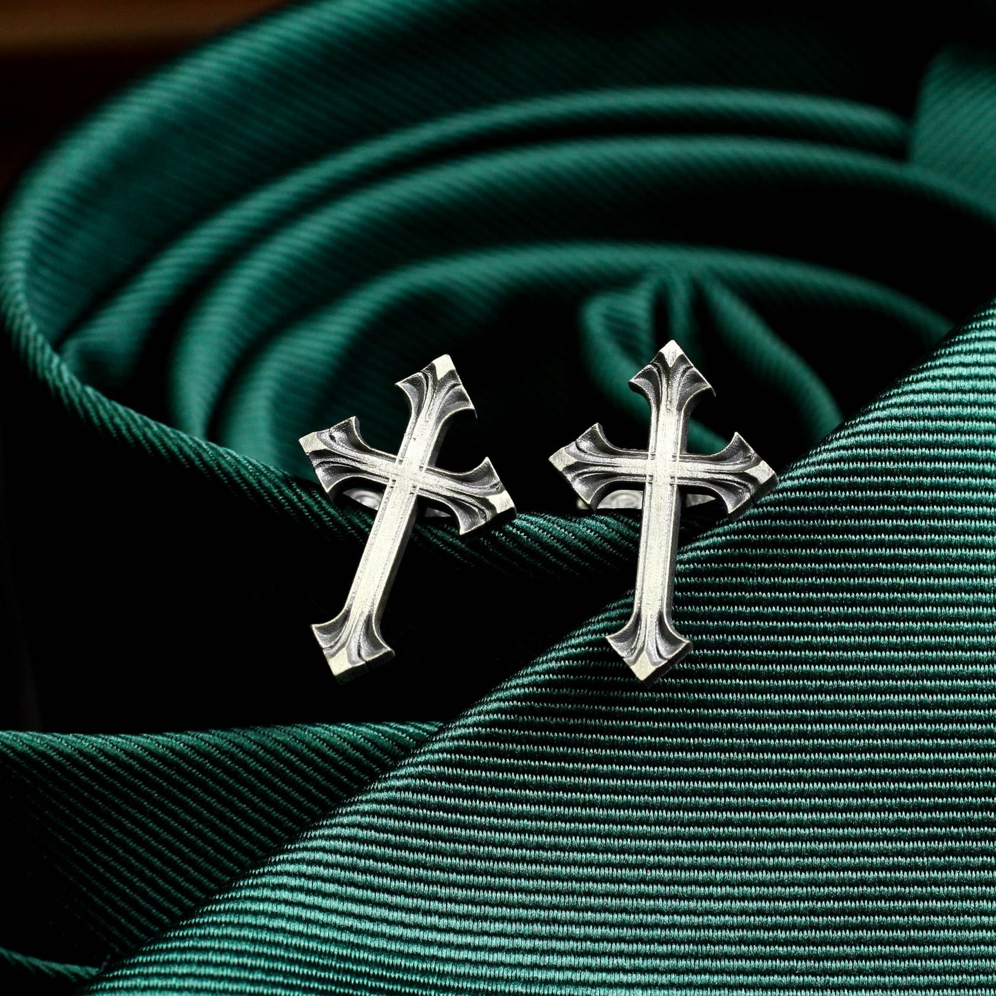Gothic Flower Cross Skull Cufflinks - 925 Sterling Silver Handmade