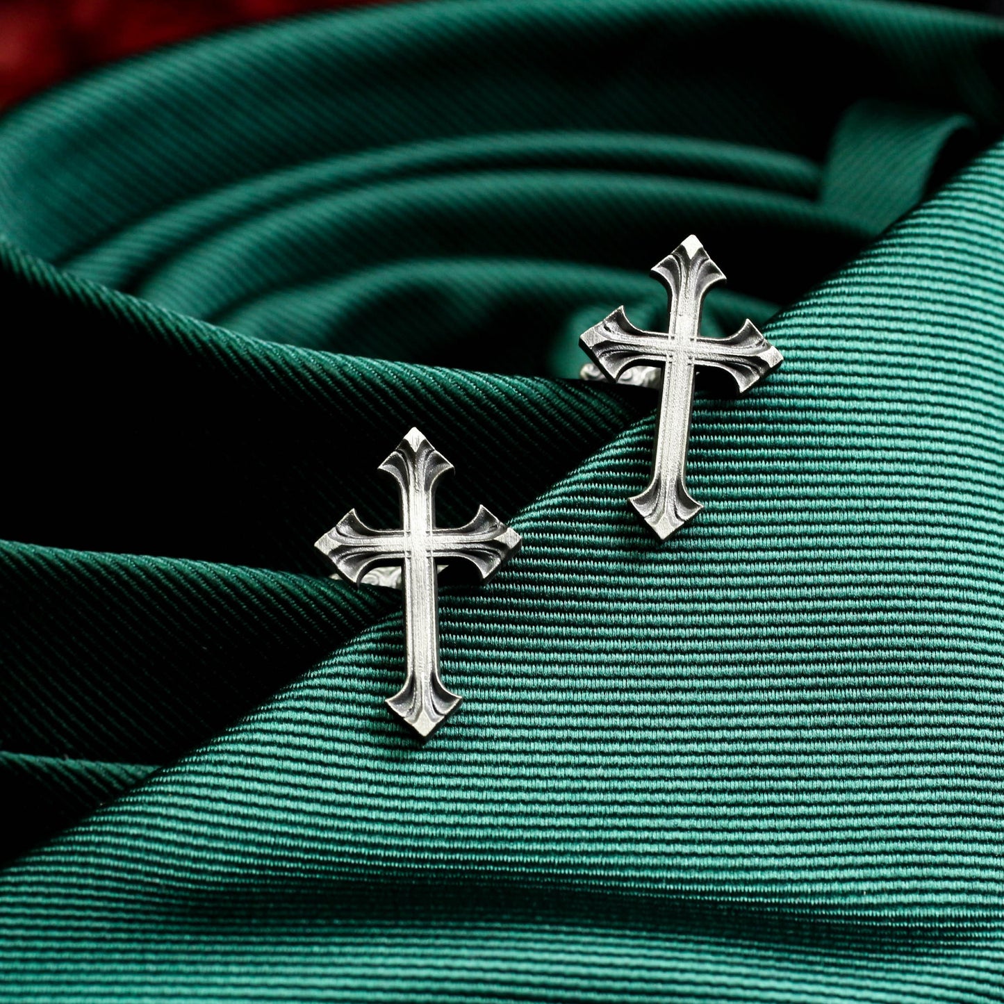 Gothic Flower Cross Skull Cufflinks - 925 Sterling Silver Handmade