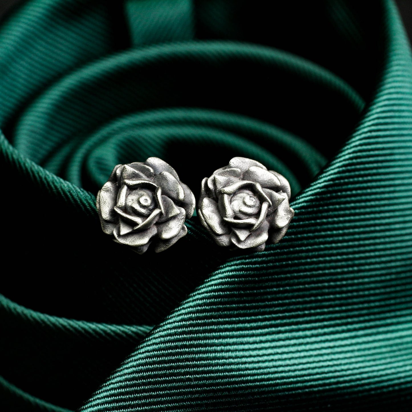 Burgundy Bliss Rose Cufflinks - 925 Sterling Silver Handmade