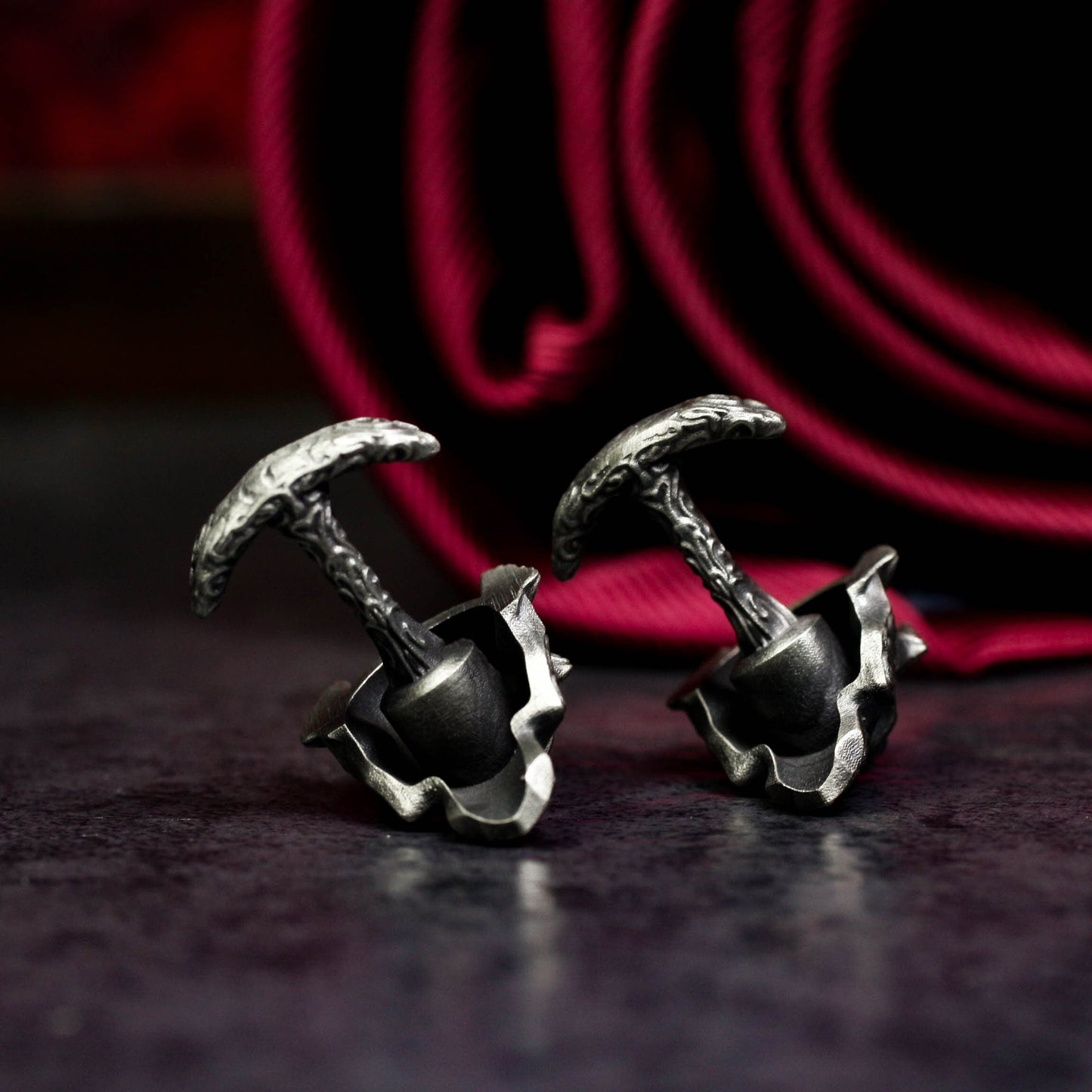 Gothic Crown Skull Cufflinks - 925 Sterling Silver Handmade
