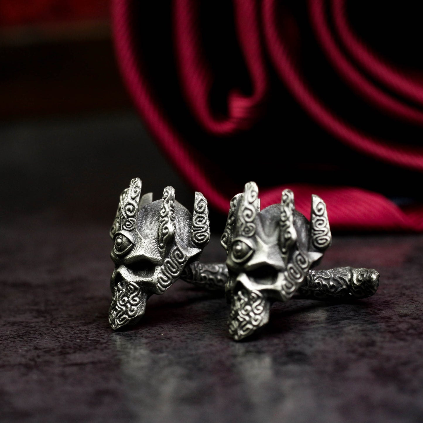 Gothic Crown Skull Cufflinks - 925 Sterling Silver Handmade