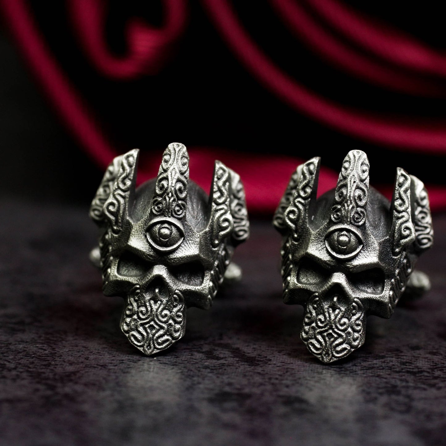 Gothic Crown Skull Cufflinks - 925 Sterling Silver Handmade