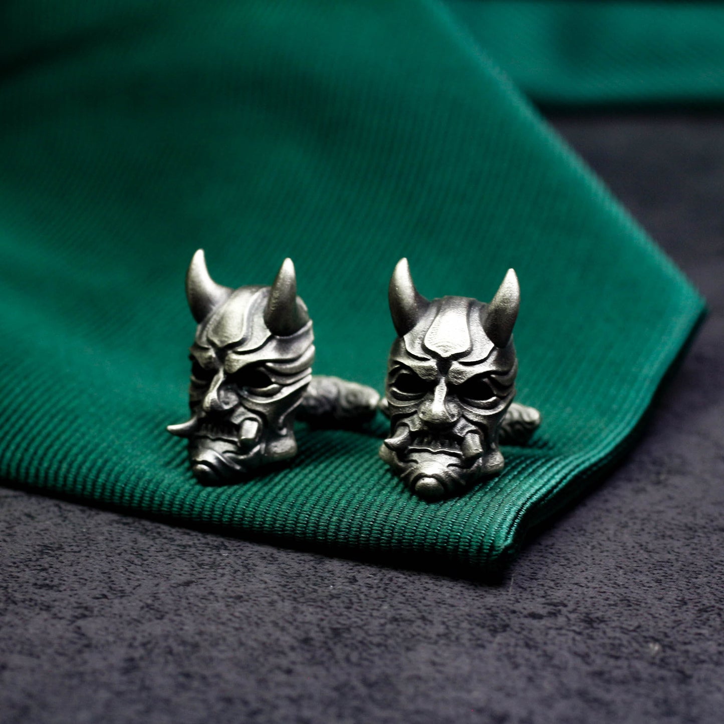 Japanese Ghost Mask Cufflinks, Prajna Design - 925 Sterling Silver Handmade