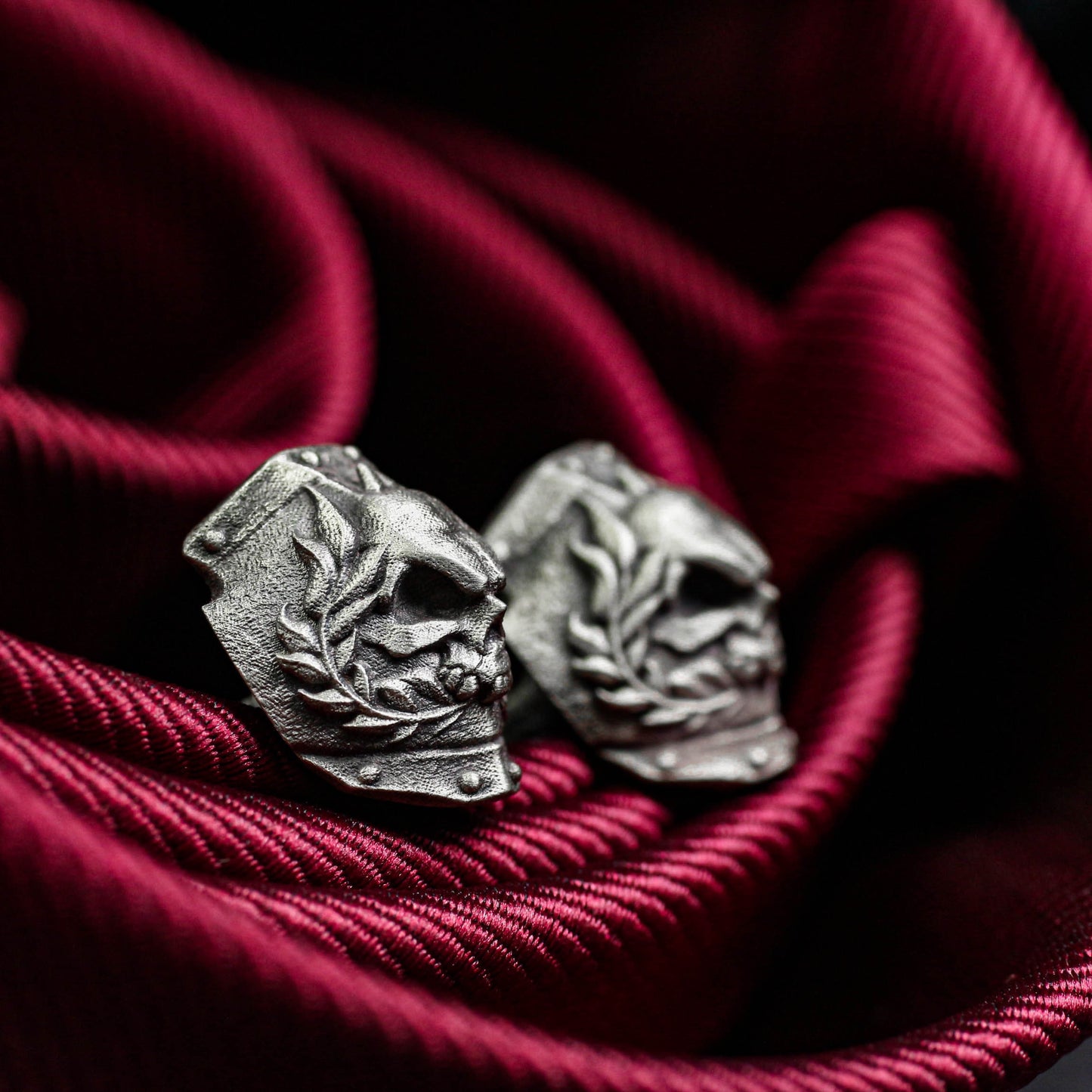 Skeleton Battle Armor Cufflinks, Human Skull - 925 Sterling Silver Handmade