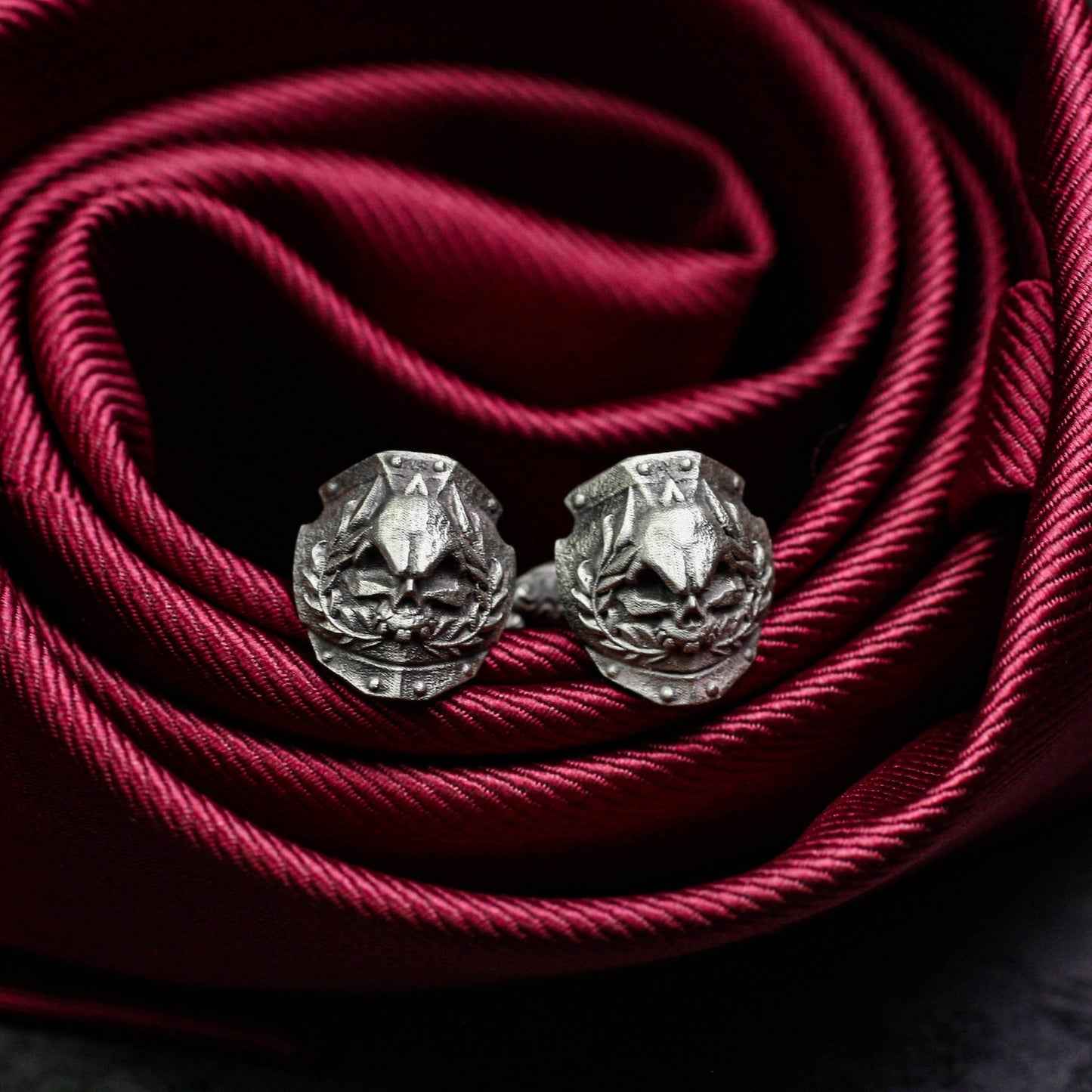 Skeleton Battle Armor Cufflinks, Human Skull - 925 Sterling Silver Handmade