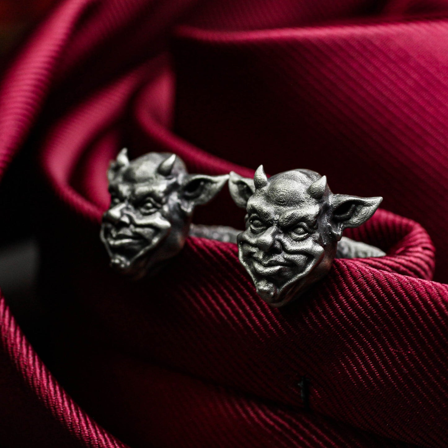 Pixie Demon Skull Cufflinks - Fantasy Guardian 925 Silver Handmade
