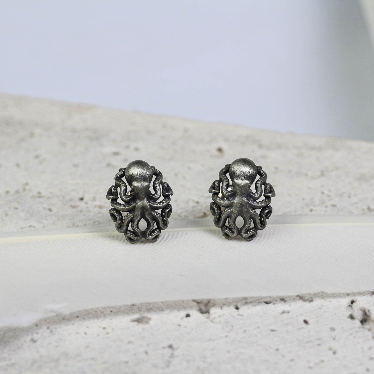 Minimal Octopus Stud Earrings - 925 Sterling Silver Handmade