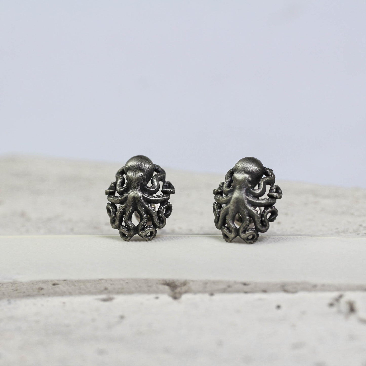 Minimal Octopus Stud Earrings - 925 Sterling Silver Handmade
