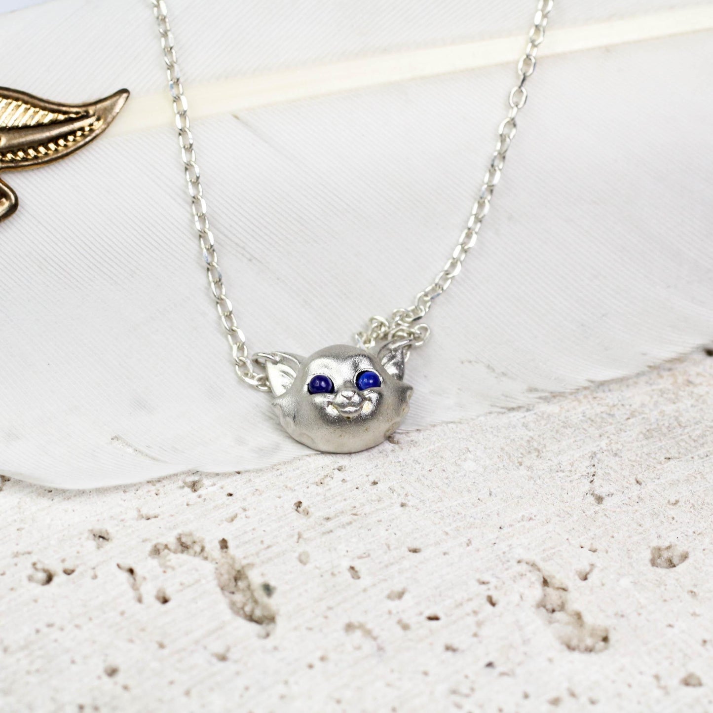 3D Cat Pendant - 925 Sterling Silver Handmade (Blue Eyes Available)