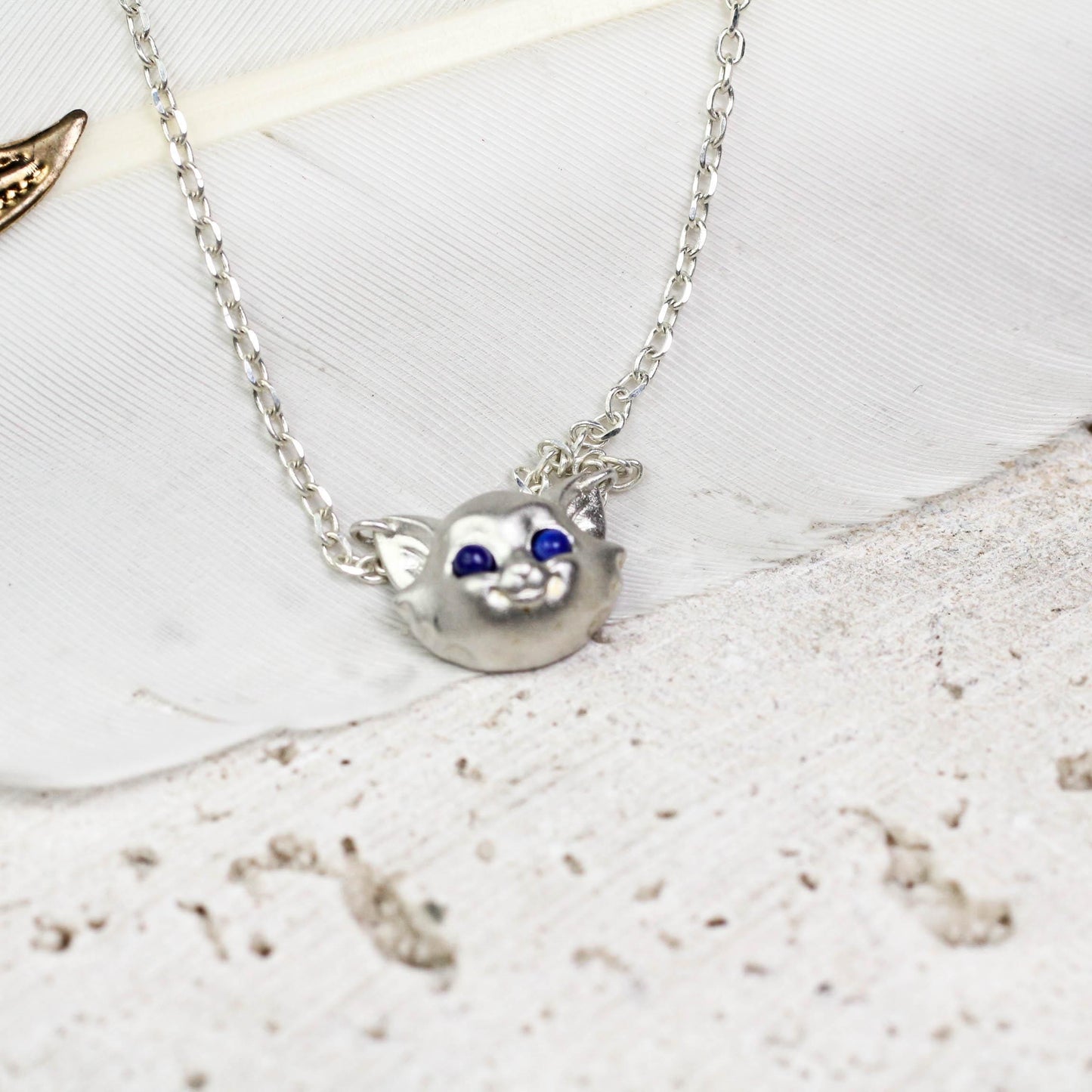 3D Cat Pendant - 925 Sterling Silver Handmade (Blue Eyes Available)