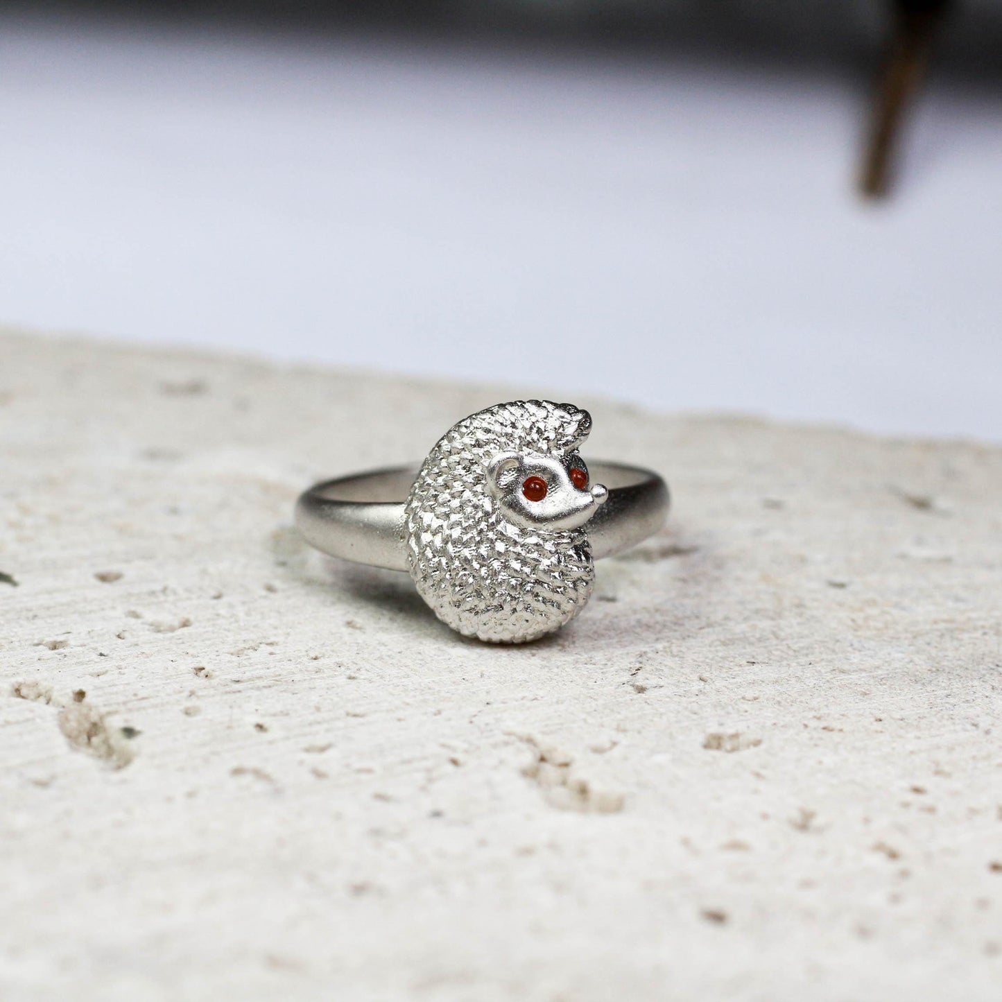 Curled Hedgehog Ring ââ‚?925 Sterling Silver Handmade Woodland Animal Jewelry