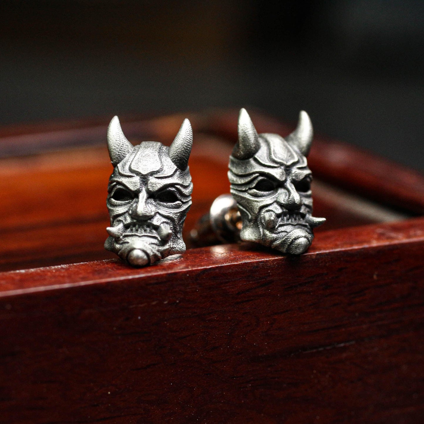 Horned Oni Earrings - 925 Sterling Silver Handmade