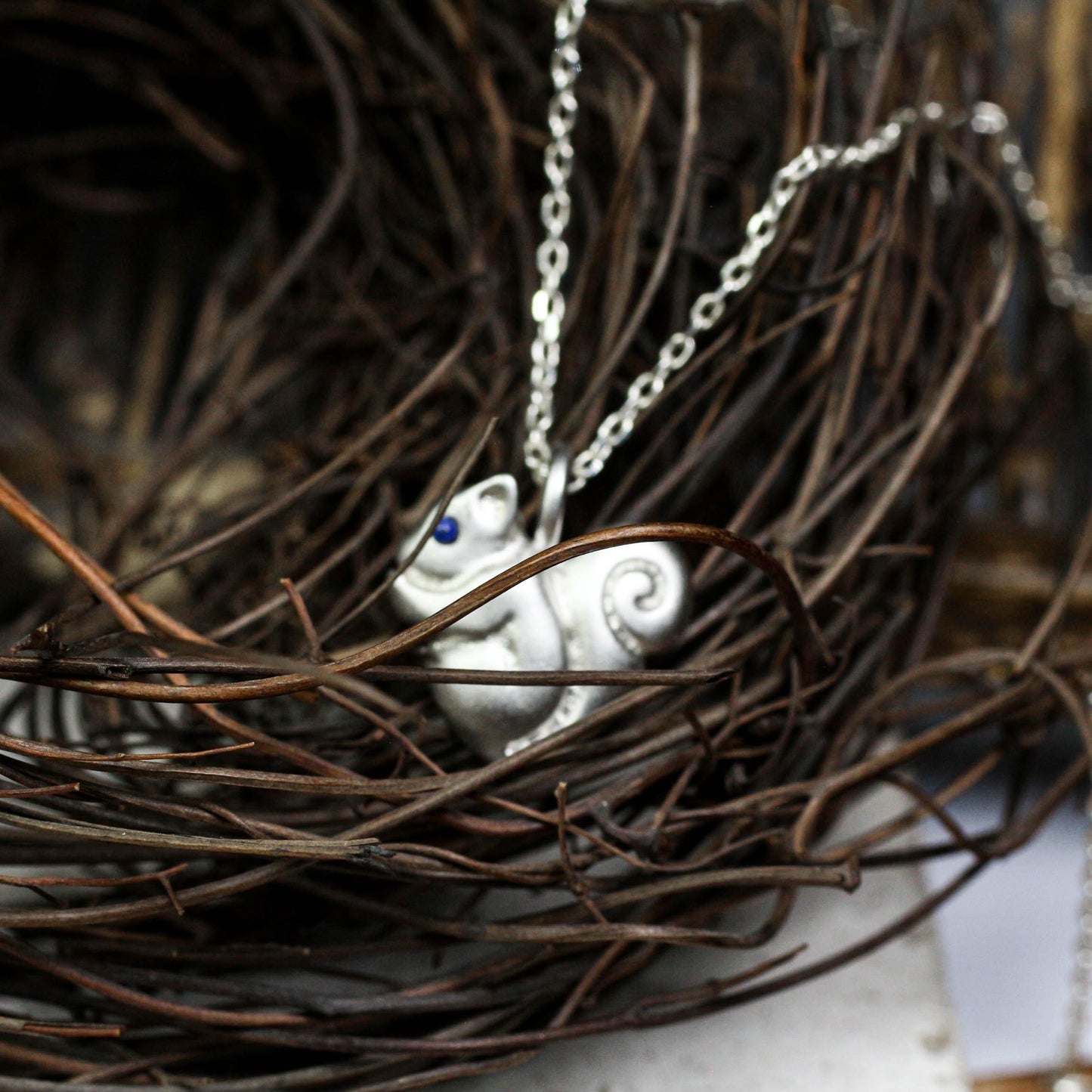 Squirrel Pendant - 925 Sterling Silver Handmade (Eye Color Optional)