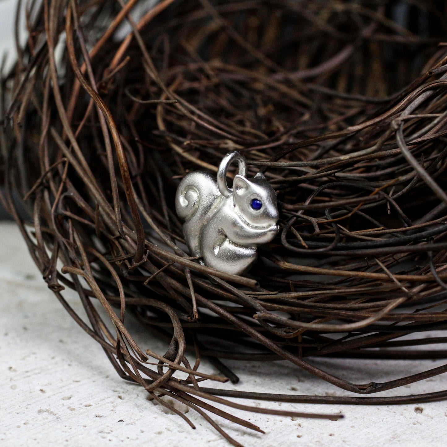 Squirrel Pendant - 925 Sterling Silver Handmade (Eye Color Optional)
