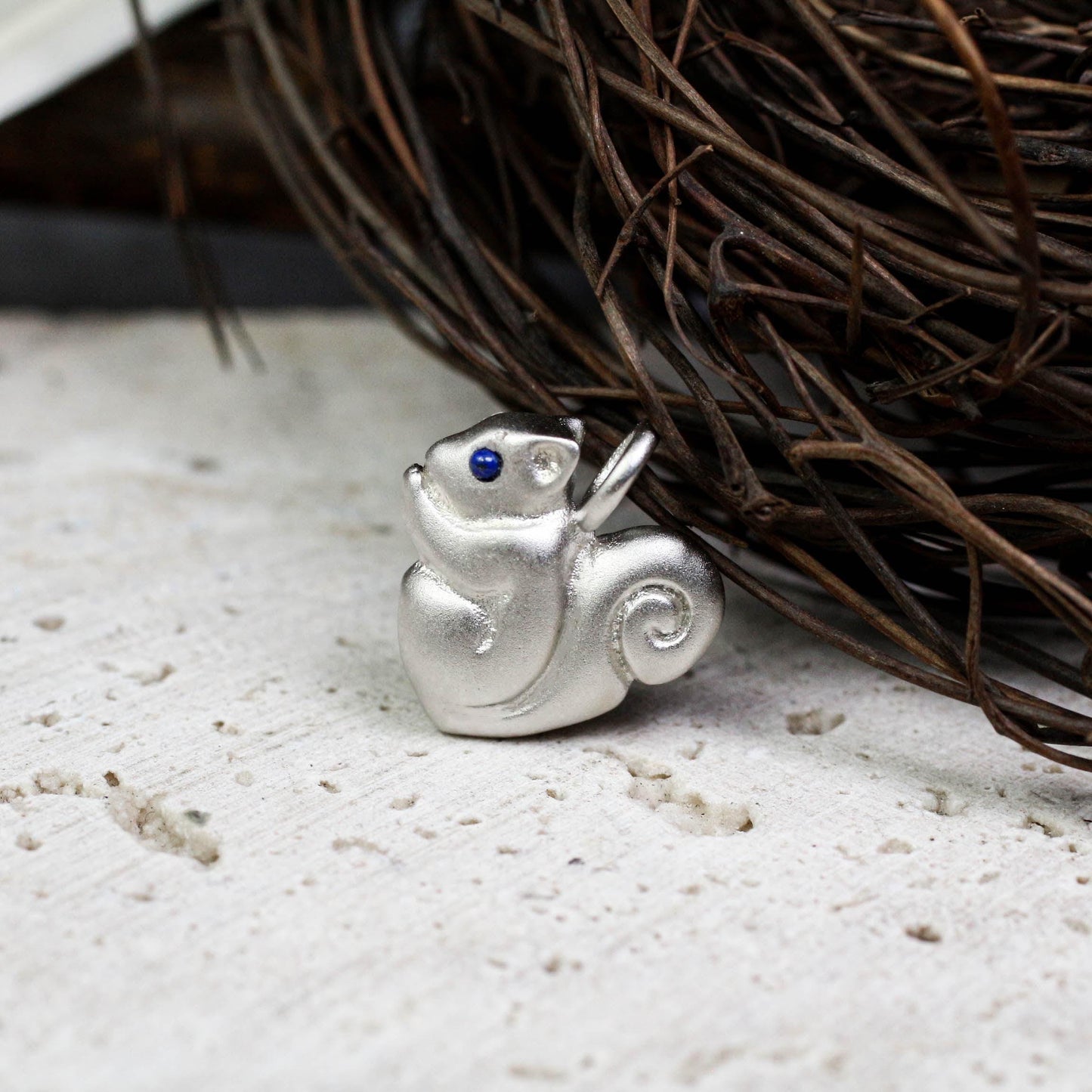 Squirrel Pendant - 925 Sterling Silver Handmade (Eye Color Optional)