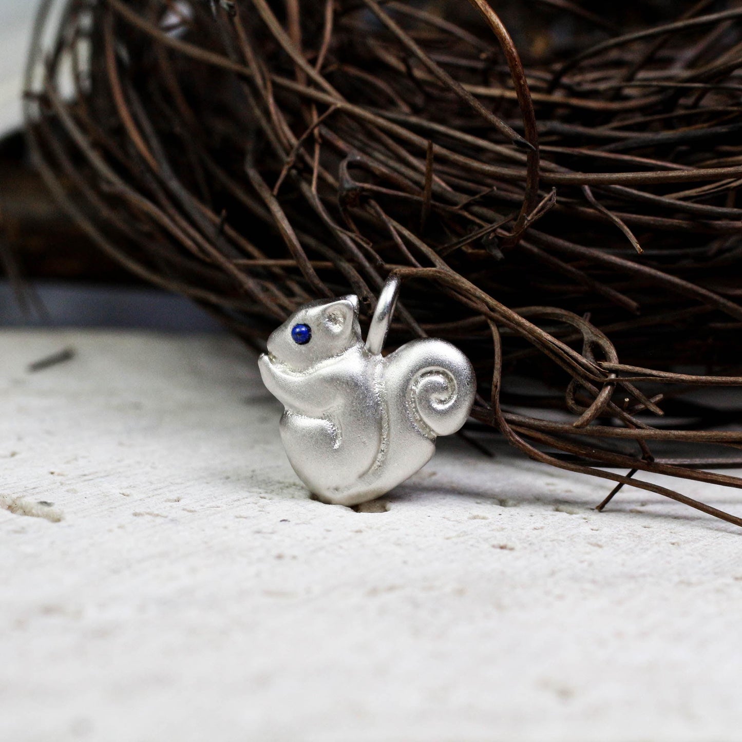 Squirrel Pendant - 925 Sterling Silver Handmade (Eye Color Optional)
