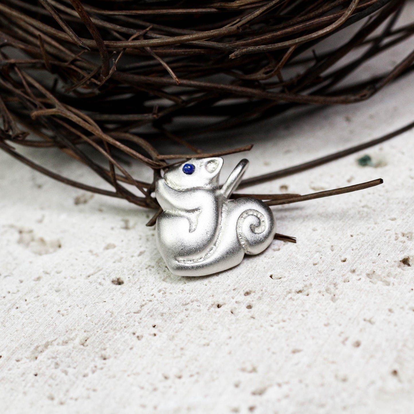 Squirrel Pendant - 925 Sterling Silver Handmade (Eye Color Optional)