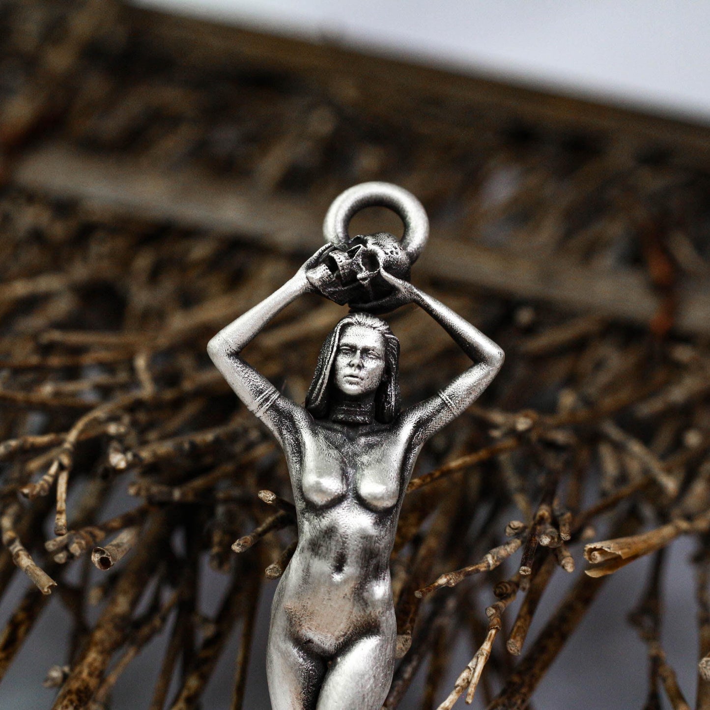 Dark Goddess Statue Pendant - Handcrafted in 925 Silver