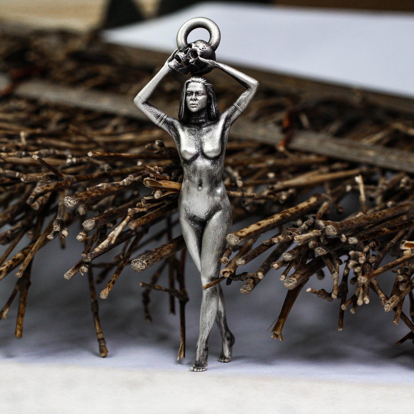 Dark Goddess Statue Pendant - Handcrafted in 925 Silver