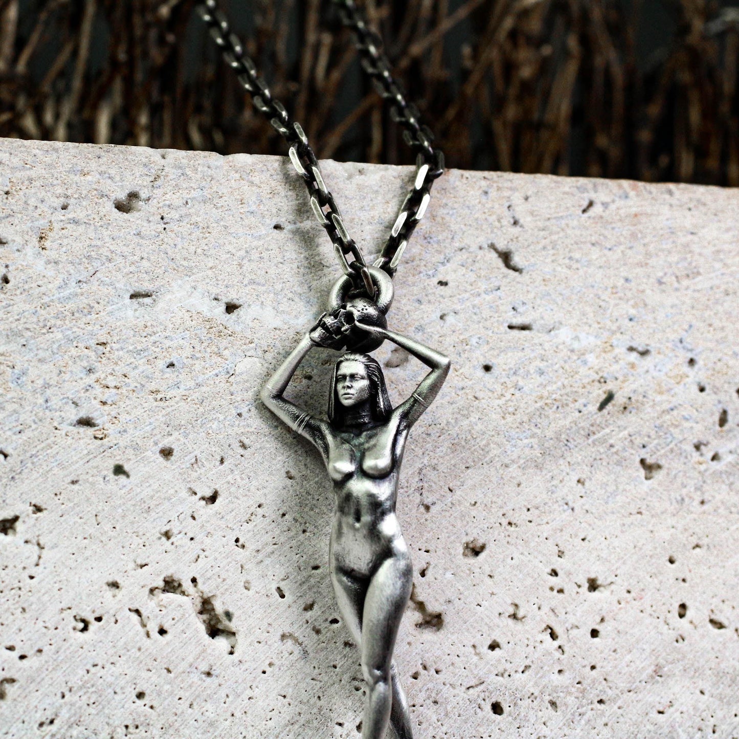 Dark Goddess Statue Pendant - Handcrafted in 925 Silver