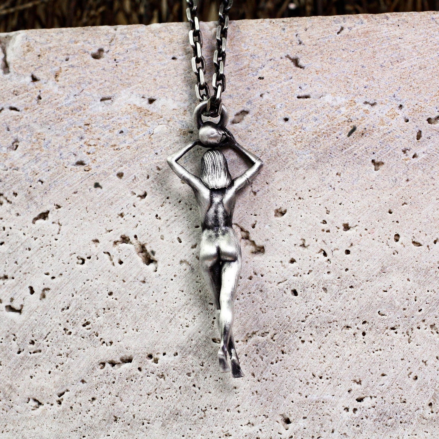 Dark Goddess Statue Pendant - Handcrafted in 925 Silver