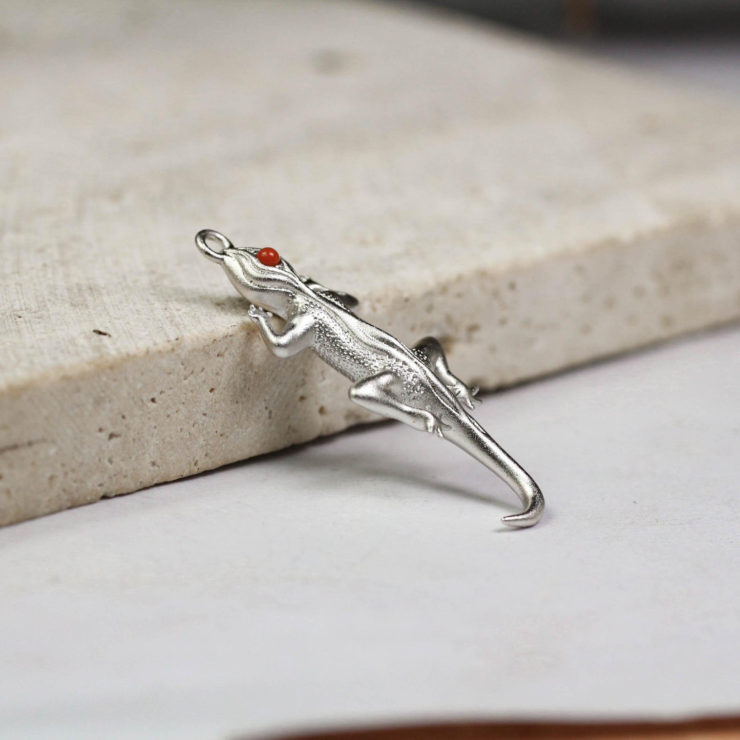 Gecko Pendant - 925 Sterling Silver Handmade (Eye Color Optional)