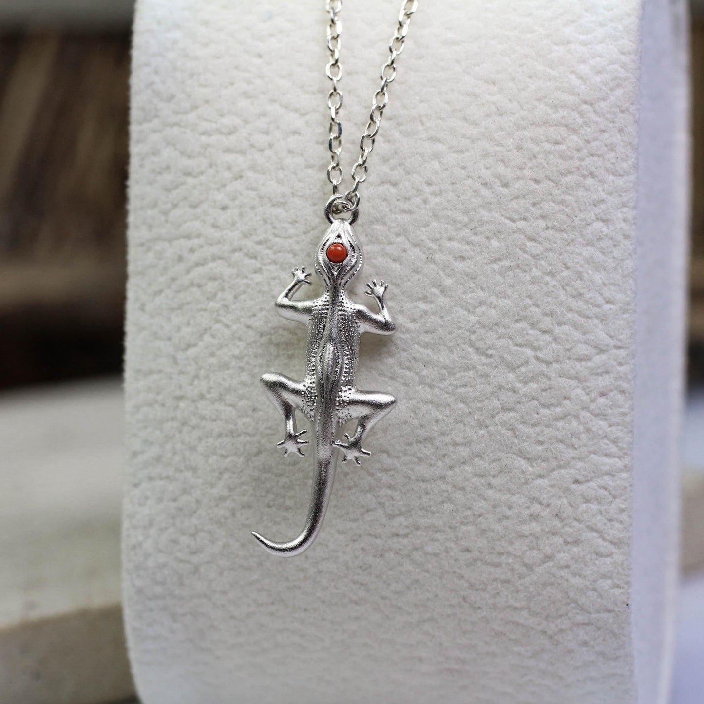 Gecko Pendant - 925 Sterling Silver Handmade (Eye Color Optional)