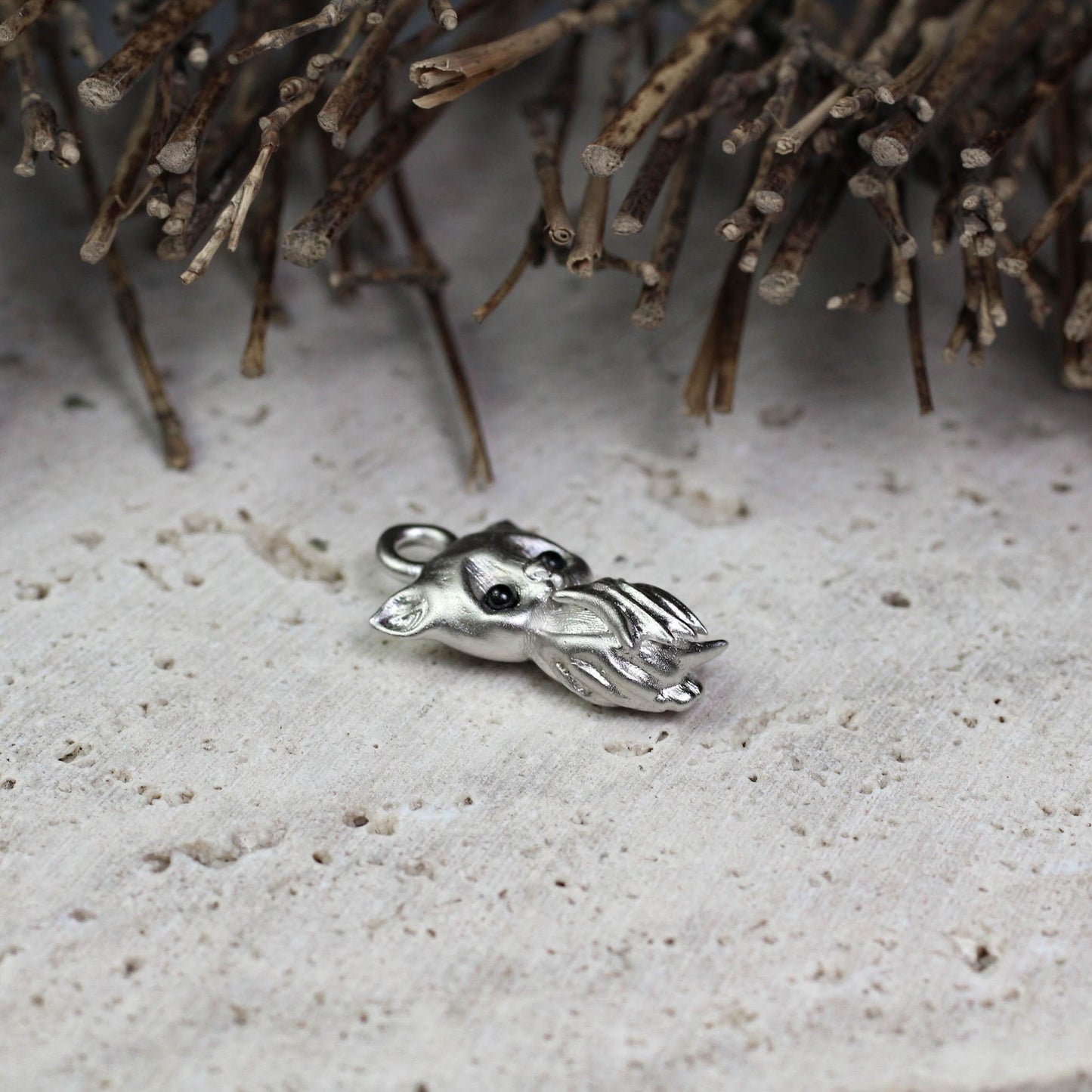 Bat Pendant - 925 Sterling Silver Handmade (Eye Color Optional)