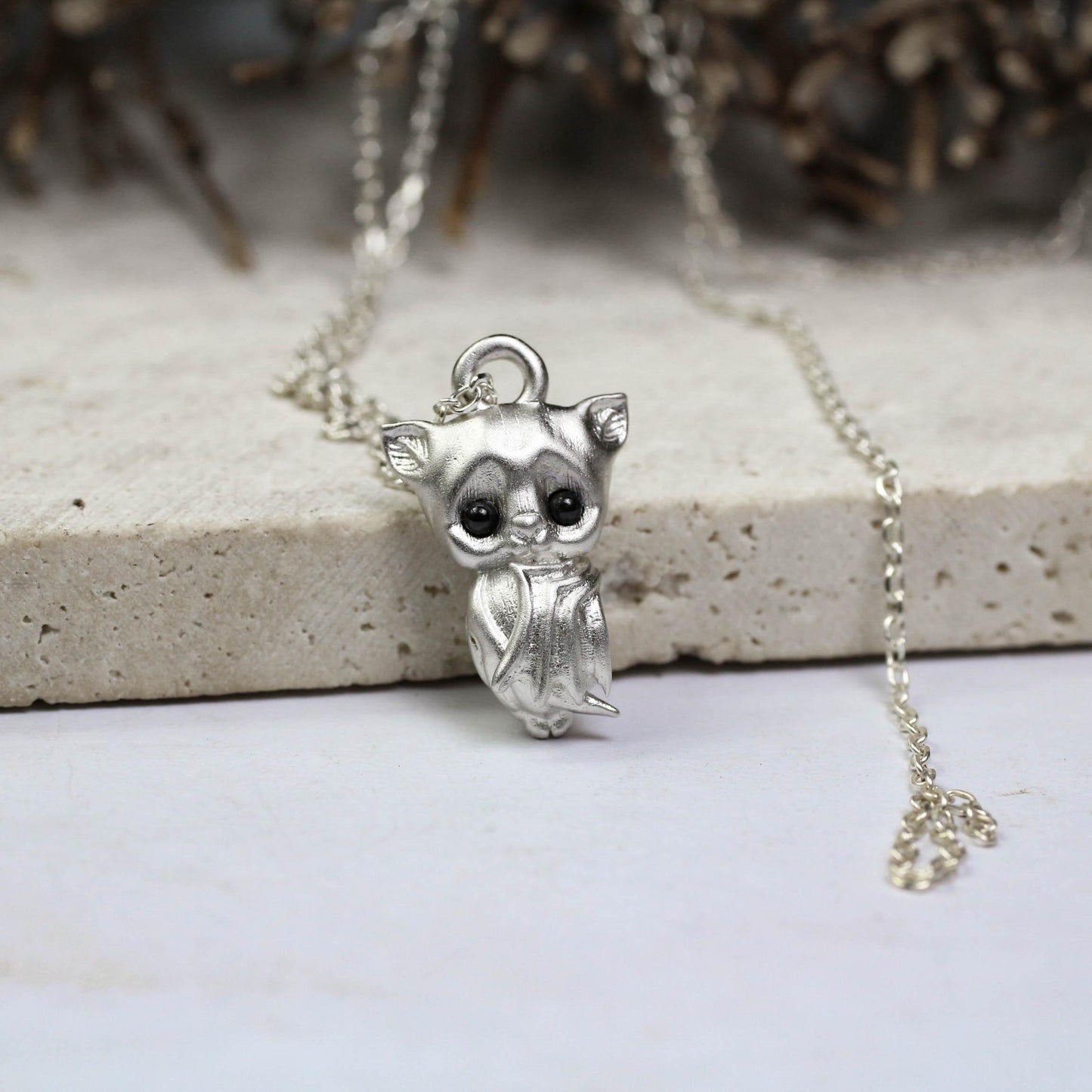 Bat Pendant - 925 Sterling Silver Handmade (Eye Color Optional)