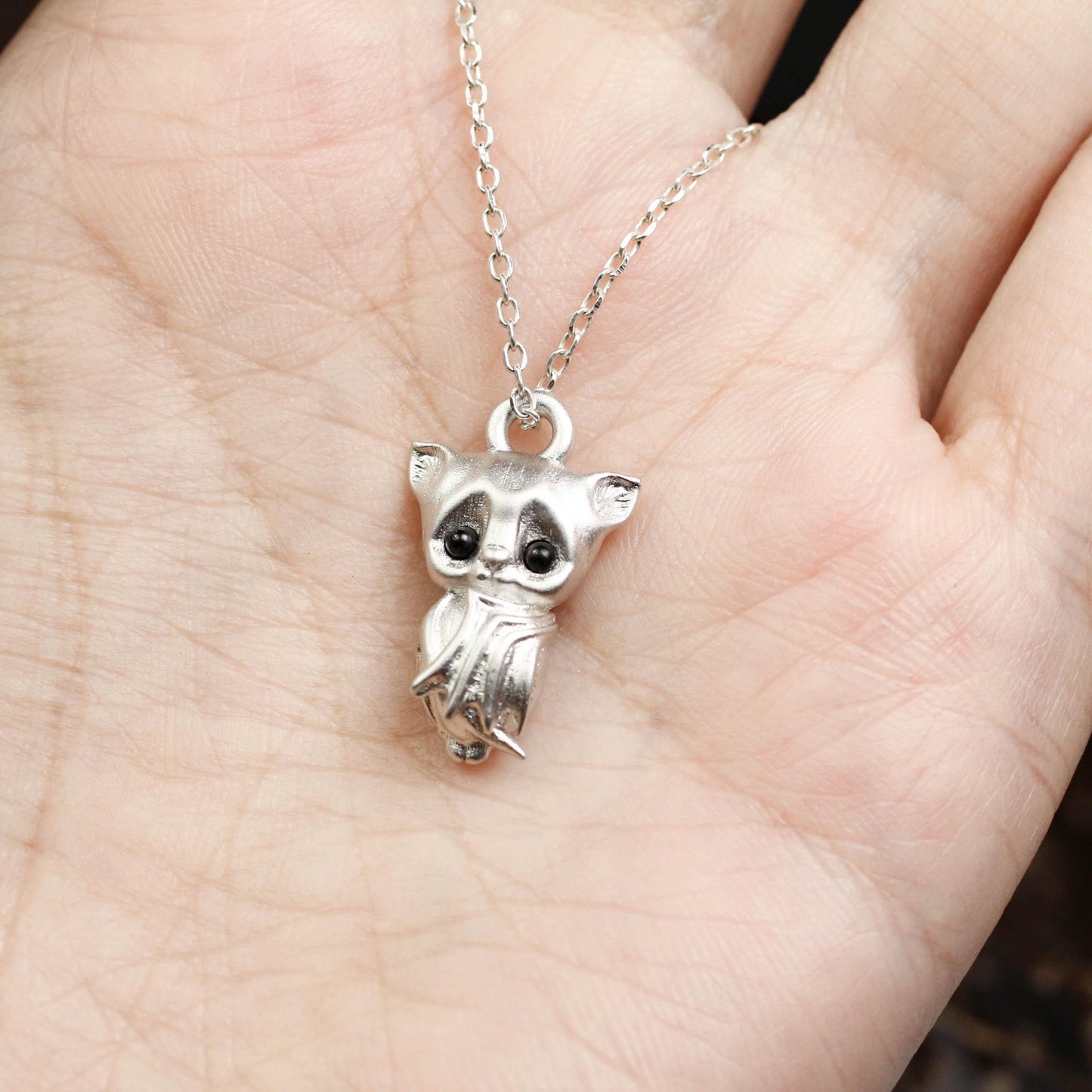 Bat Pendant - 925 Sterling Silver Handmade (Eye Color Optional)