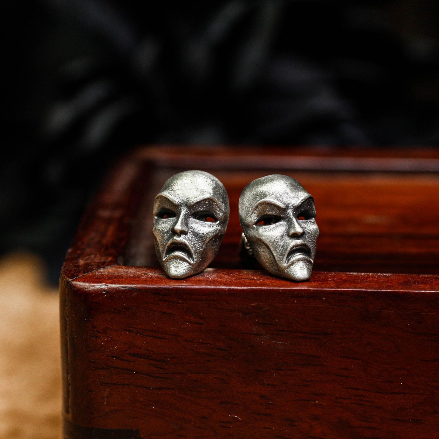 Drama Mask Stud Earrings - 925 Sterling Silver Handmade