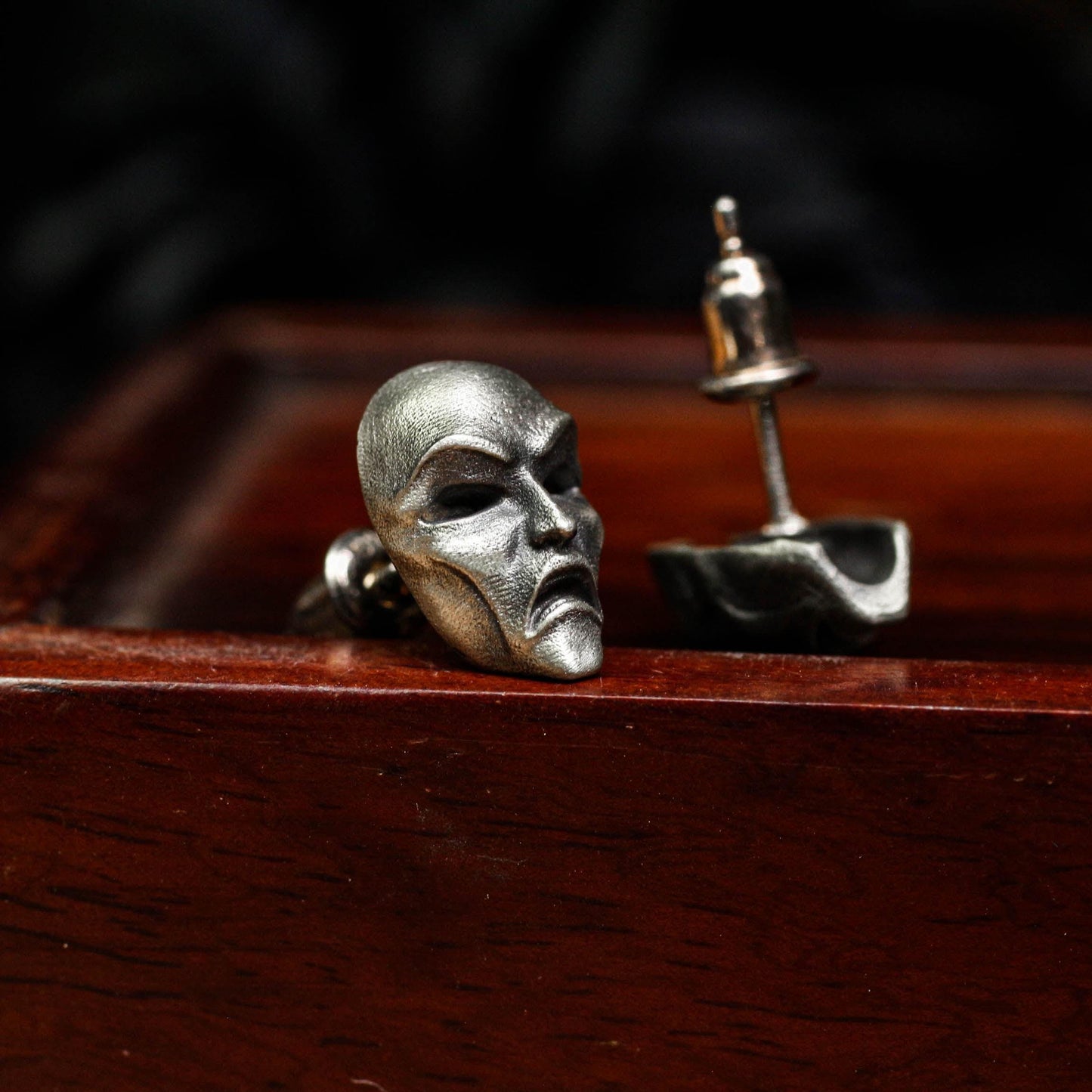 Drama Mask Stud Earrings - 925 Sterling Silver Handmade