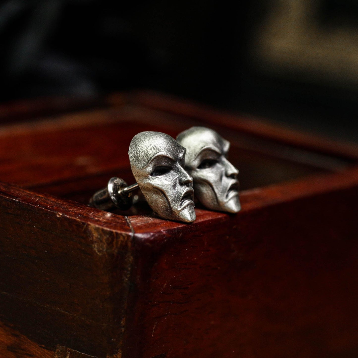 Drama Mask Stud Earrings - 925 Sterling Silver Handmade