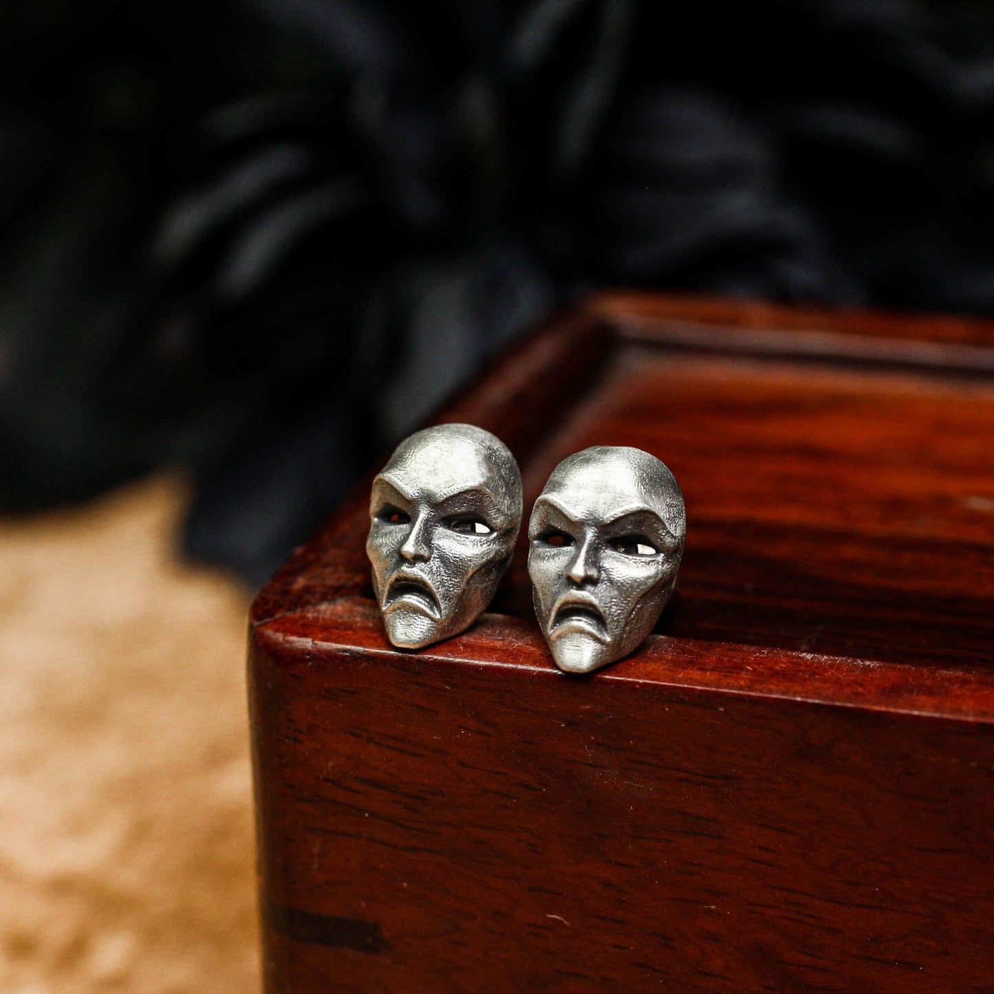 Drama Mask Stud Earrings - 925 Sterling Silver Handmade