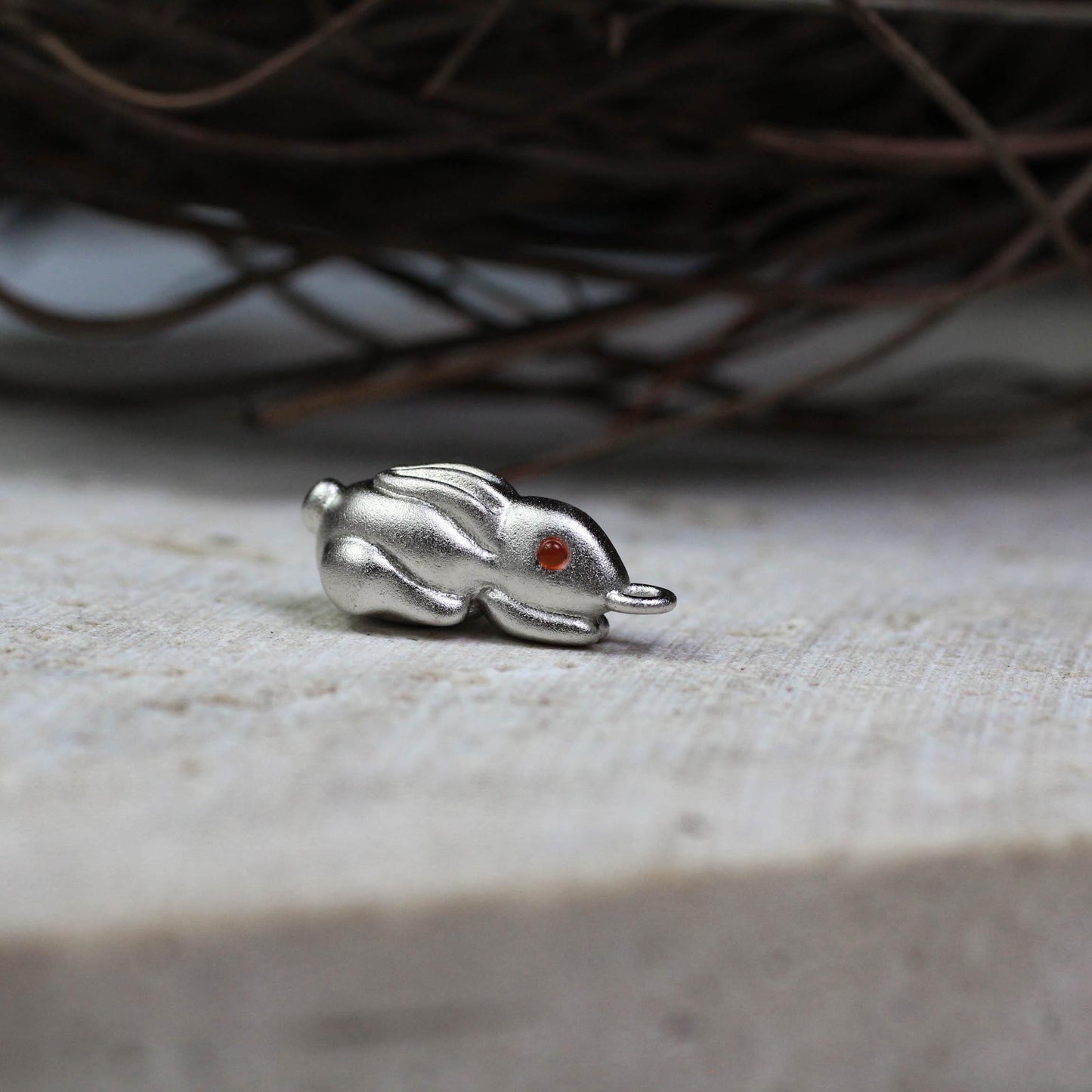 Rabbit Pendant - 925 Sterling Silver Handmade (Eye Color Optional)