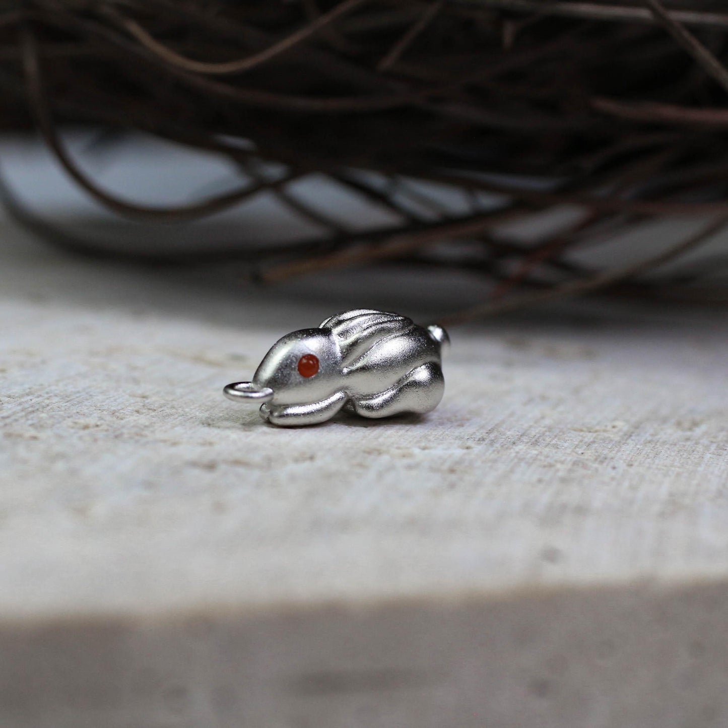 Rabbit Pendant - 925 Sterling Silver Handmade (Eye Color Optional)