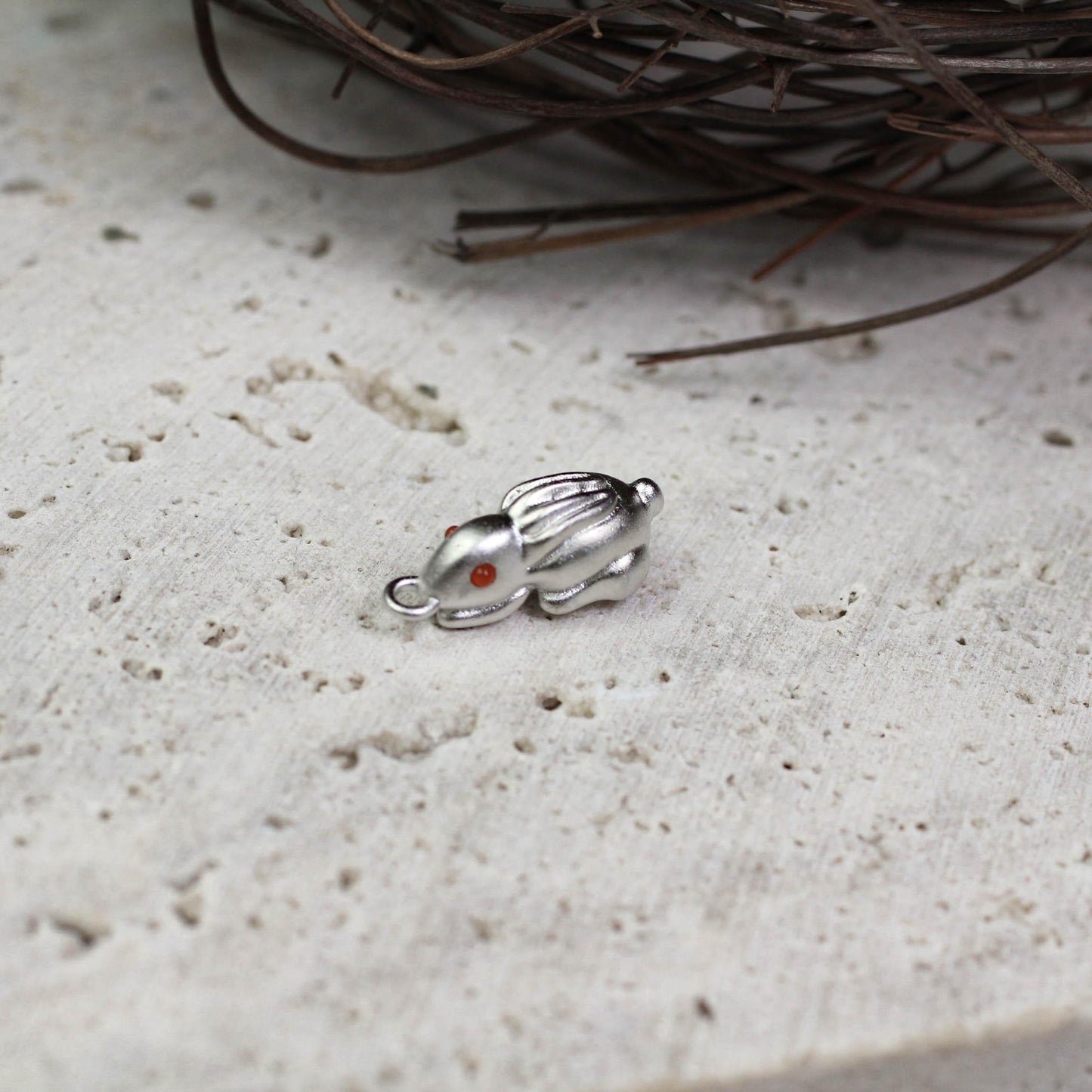 Rabbit Pendant - 925 Sterling Silver Handmade (Eye Color Optional)
