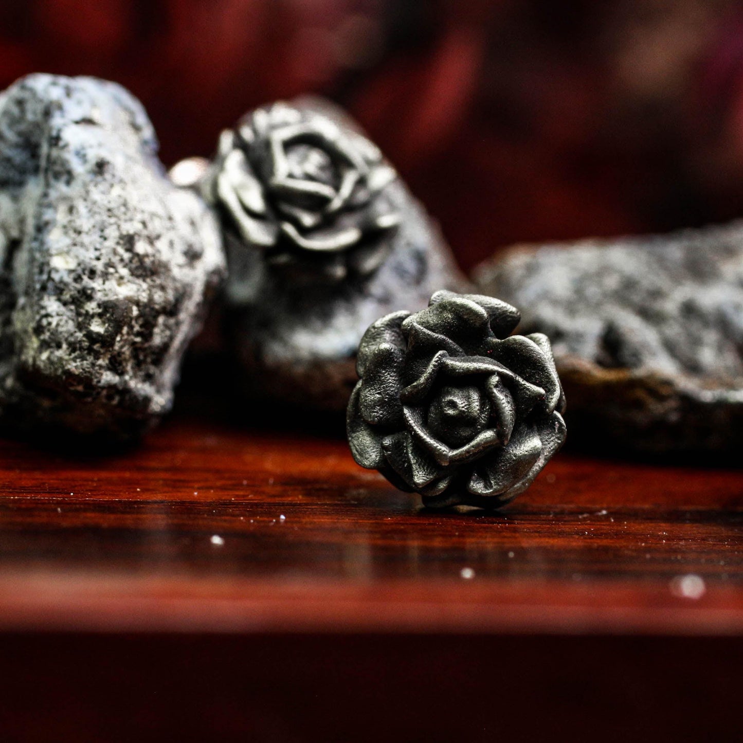 Rose Stud Earrings - 925 Sterling Silver Handmade