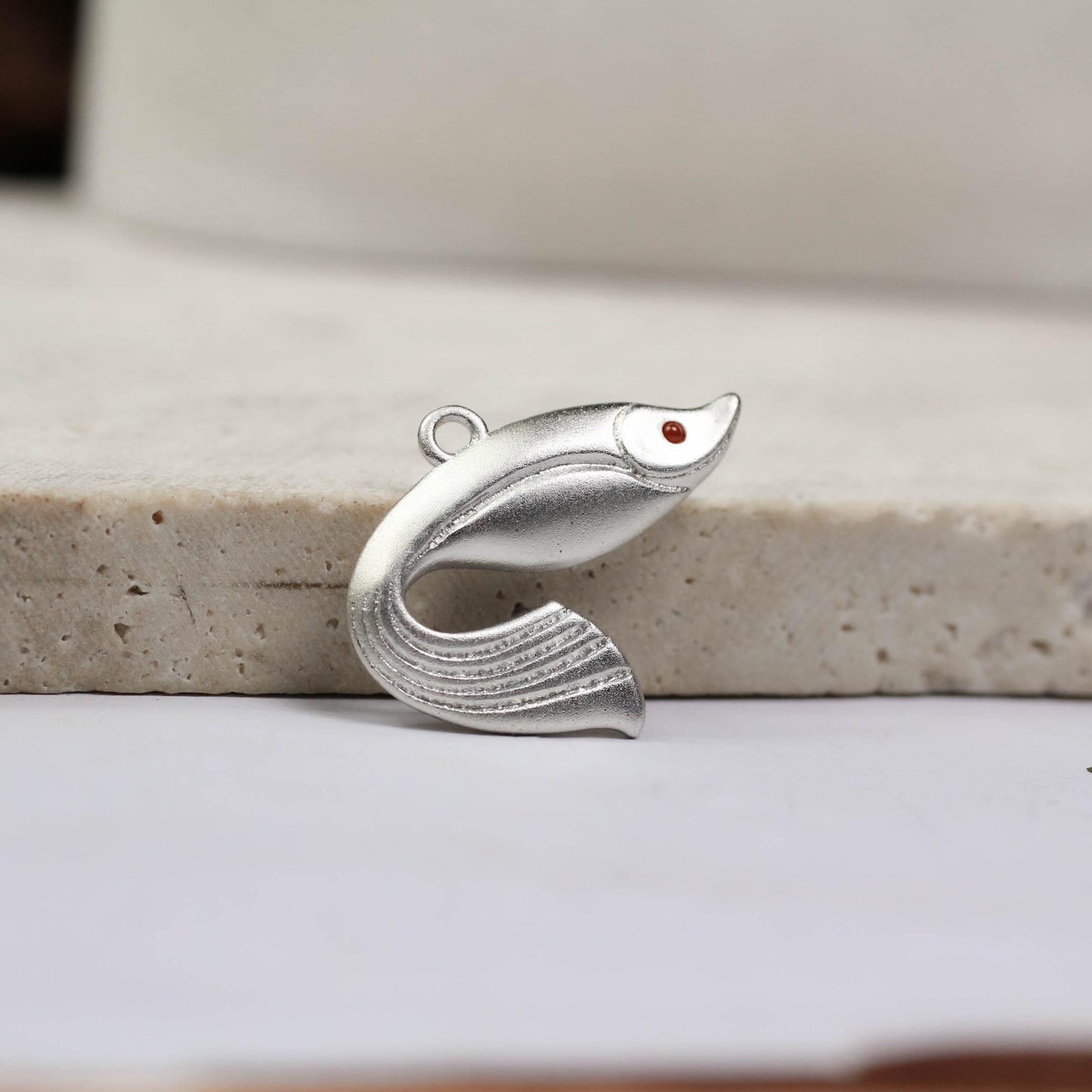 Dainty Fish Pendant - 925 Sterling Silver Handmade (Eye Color Optional)
