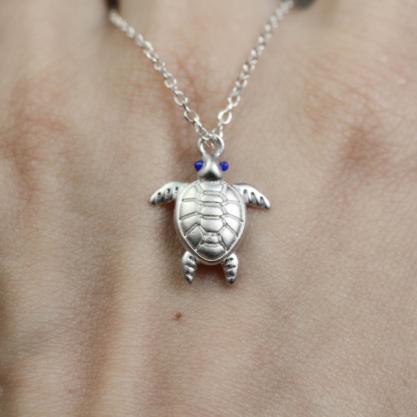 Sea Turtle Necklace - 925 Sterling Silver Handmade (Eye Color Optional)