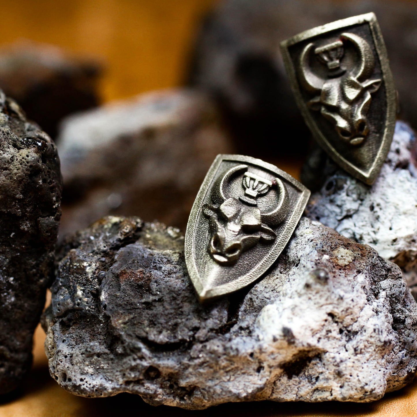 Bull Shield Earrings - 925 Sterling Silver Handmade